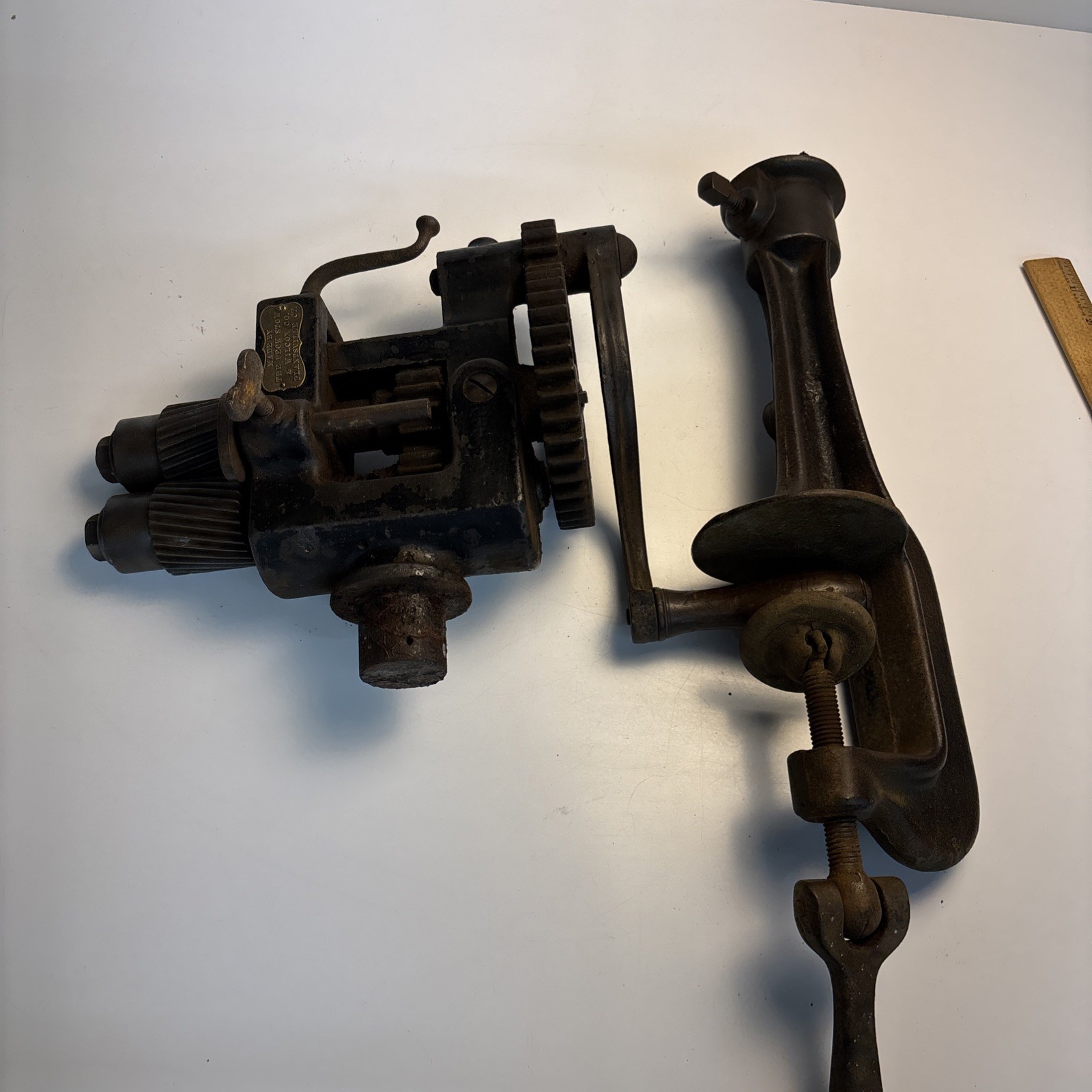 Antique PEXTO Sheet Metal Crimper Corrugating Machine Hand Crank Bench Mount
