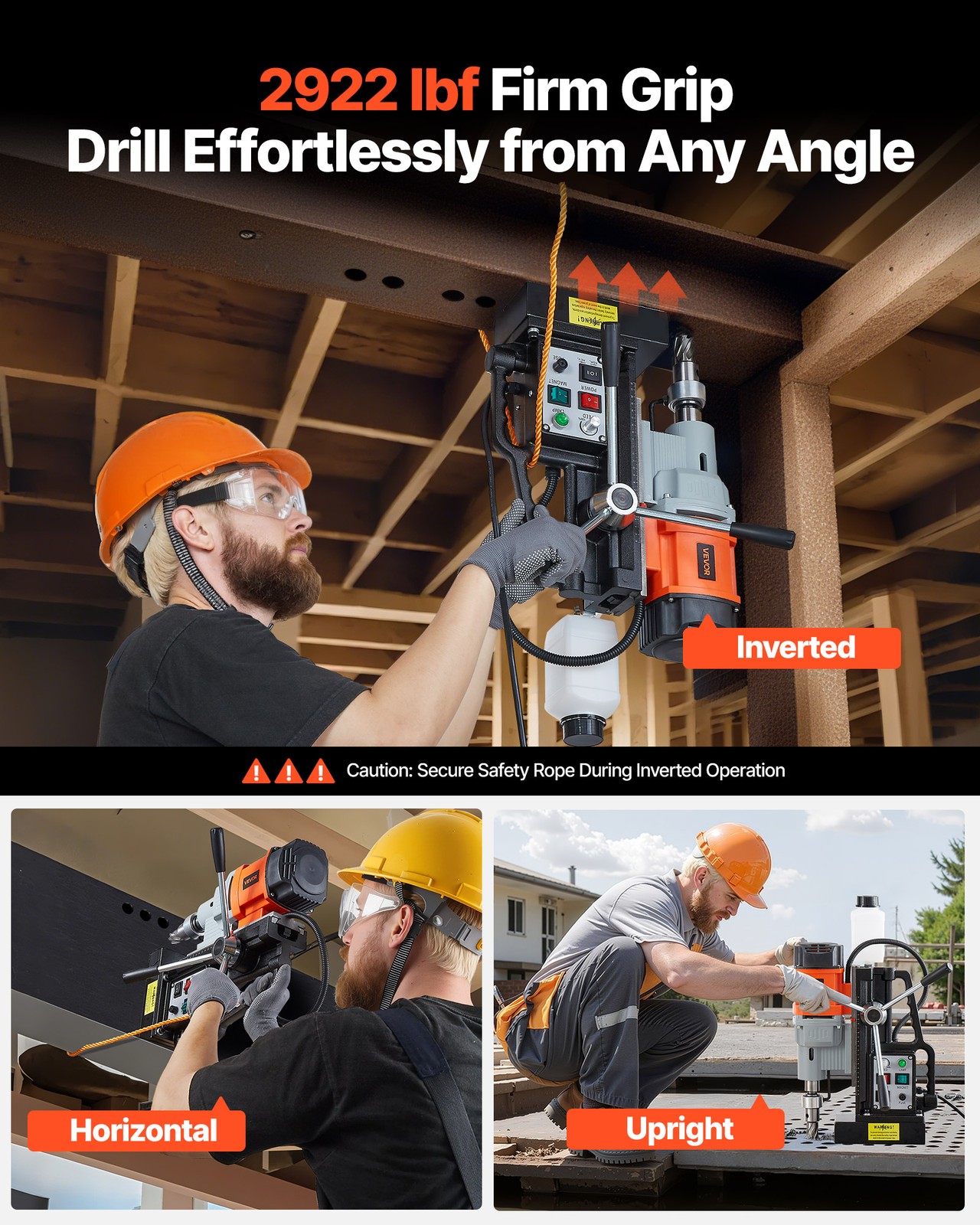 VEVOR Magnetic Drill Press Mag Drill Press 1550 W 2.4 in Boring Dia 0-600 RPM