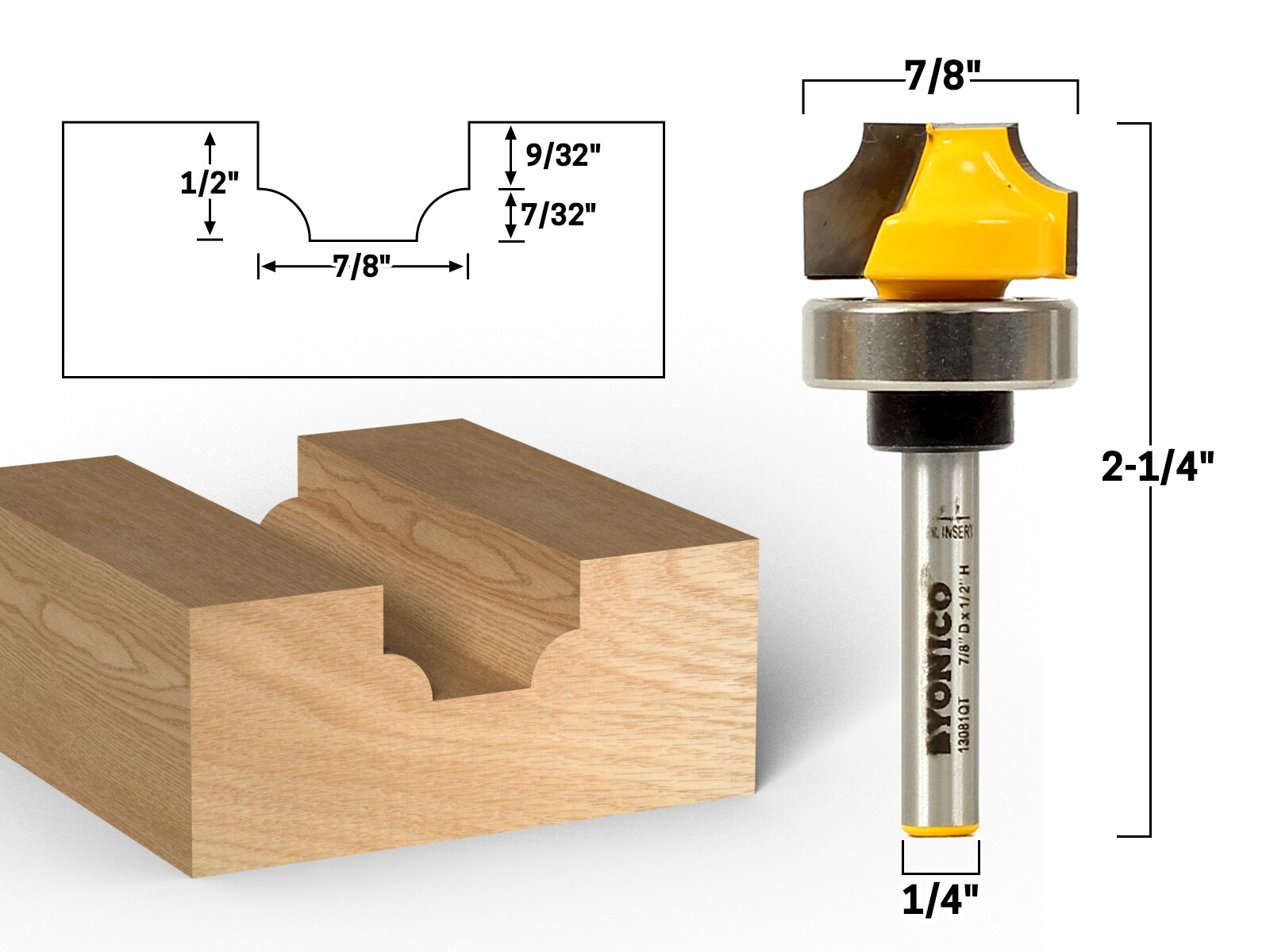 7/32″ Radius Round Over Groove Router Bit – 1/4″ Shank – Yonico 13081qt