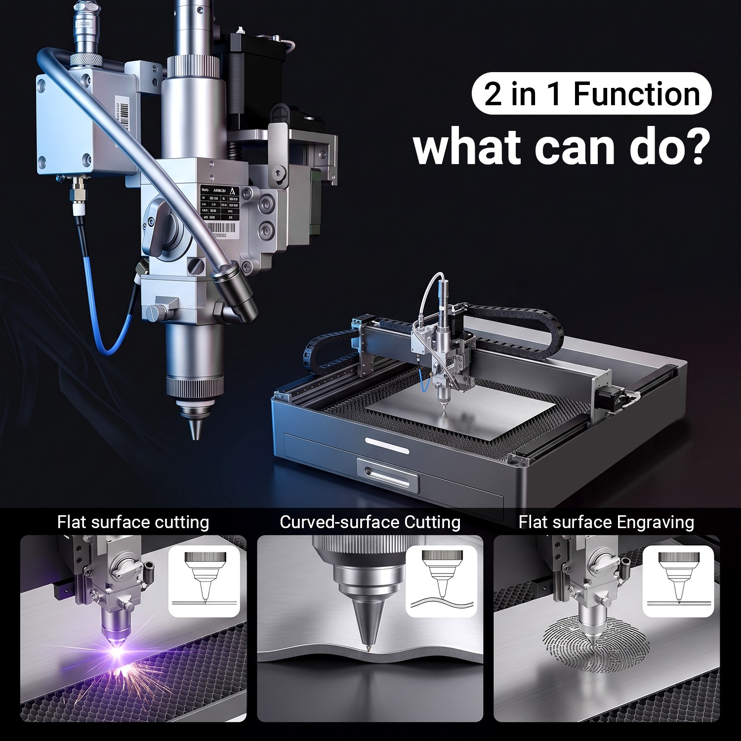 Desktop Fiber Laser Cutter 1200W 2 in 1 Cutting Marking for Metal High Precision