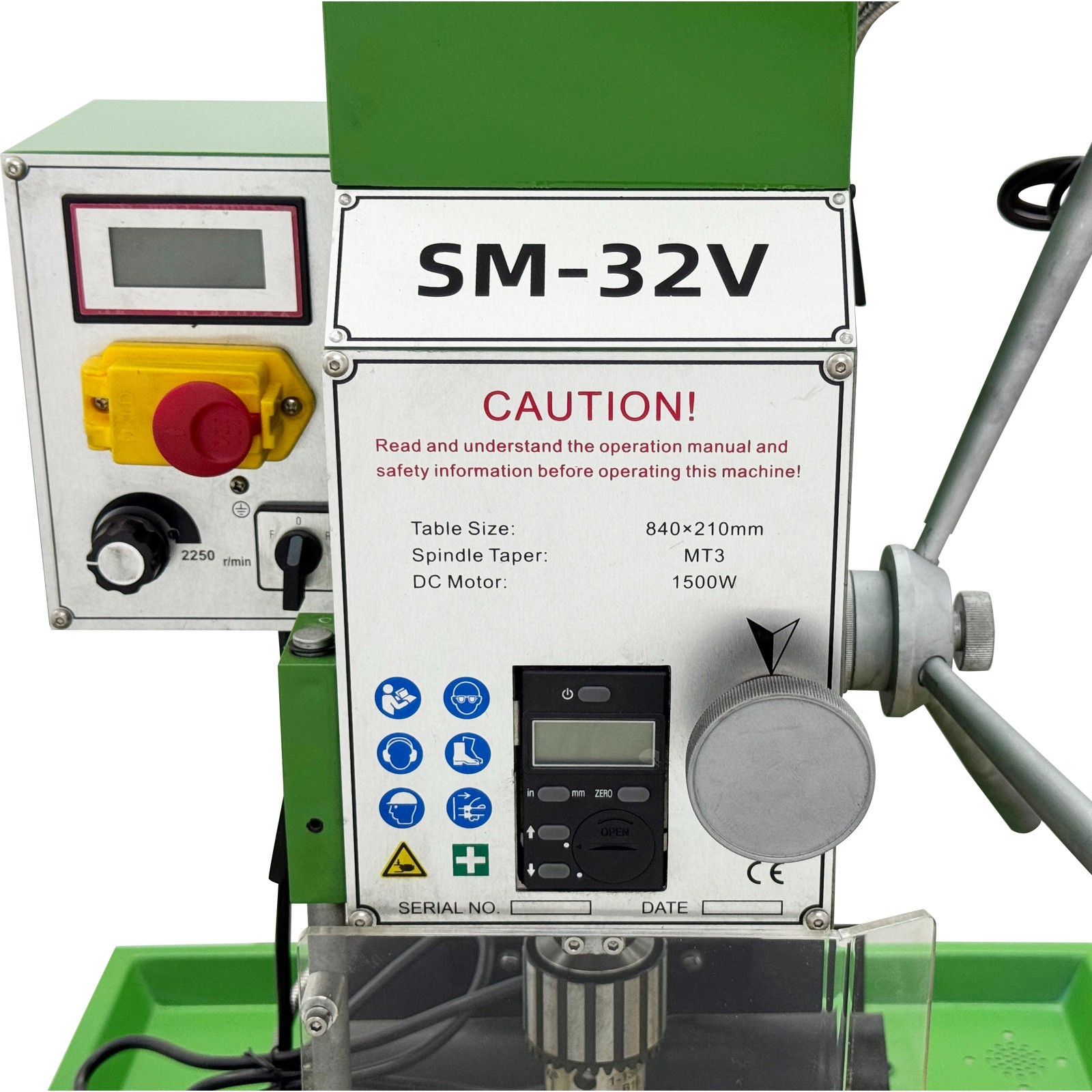 Heavy-Duty Cast Iron Milling Machine SM32V 110V 1.5KW Brushless R8 Taper 3-Axis