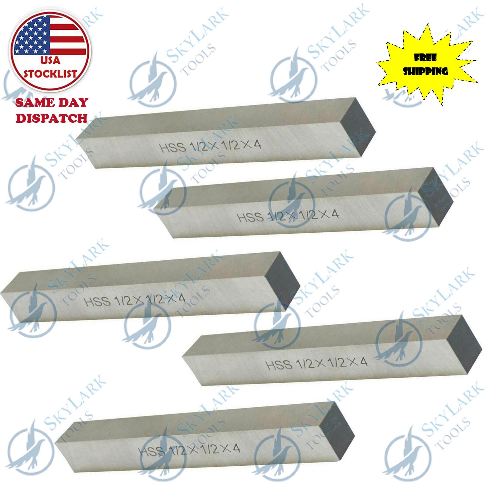 1/2 x 1/2 x 4 HSS(M2) Square Tool Bit Lathe Fly Cutter Mill Blank 5 Pc