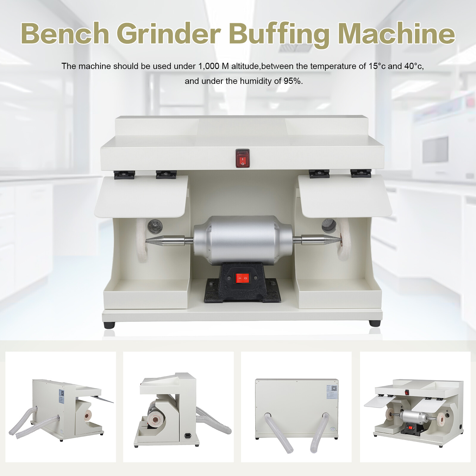 550W Large Space Bench Grinder Dental Polishing Buffing Machine 2800RPM with LED