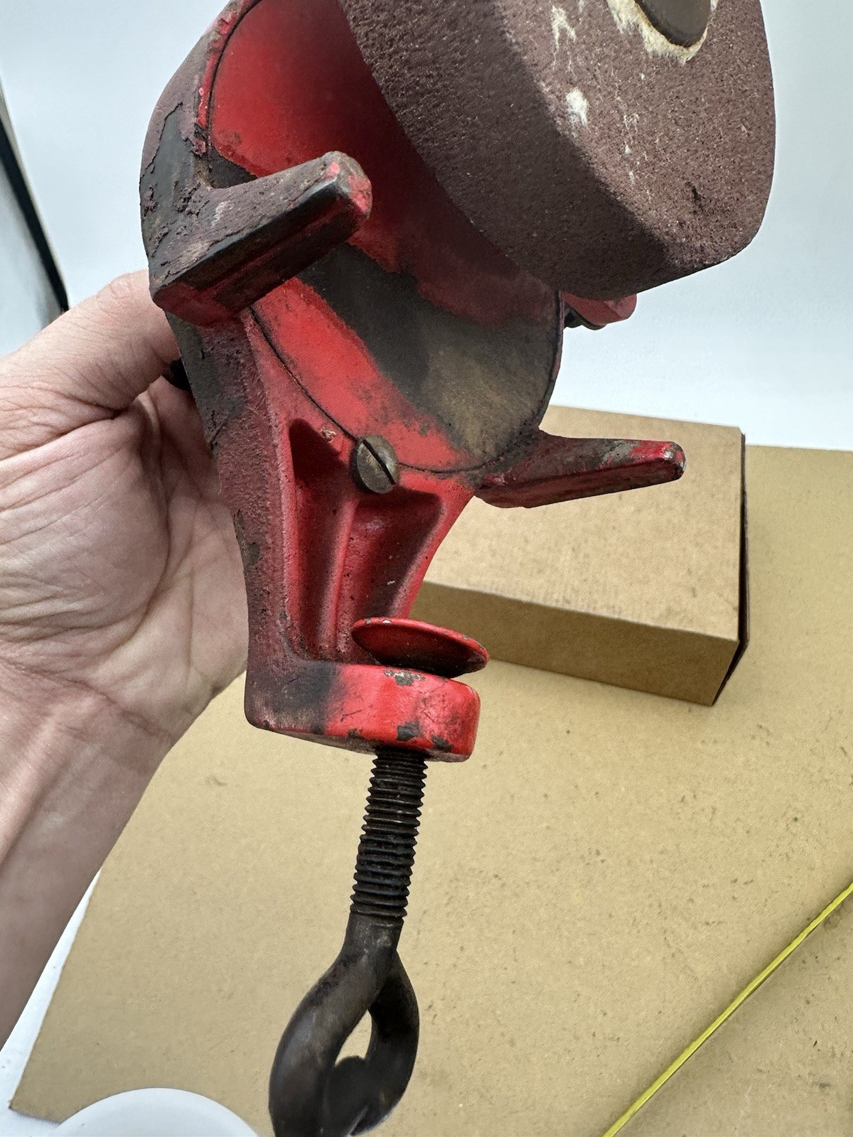 Vintage Antique Hand-Crank Bench Grinder 4-3/4” Diameter Grinding Wheel