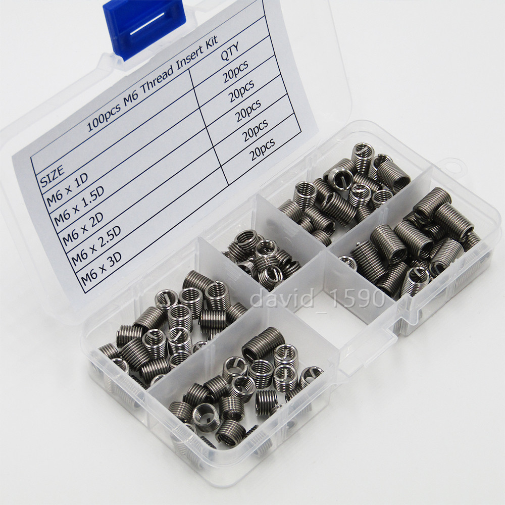 100pcs M6 x 1.0 Stainless Steel Helicoil Thread Insert Assortments Metric Coarse