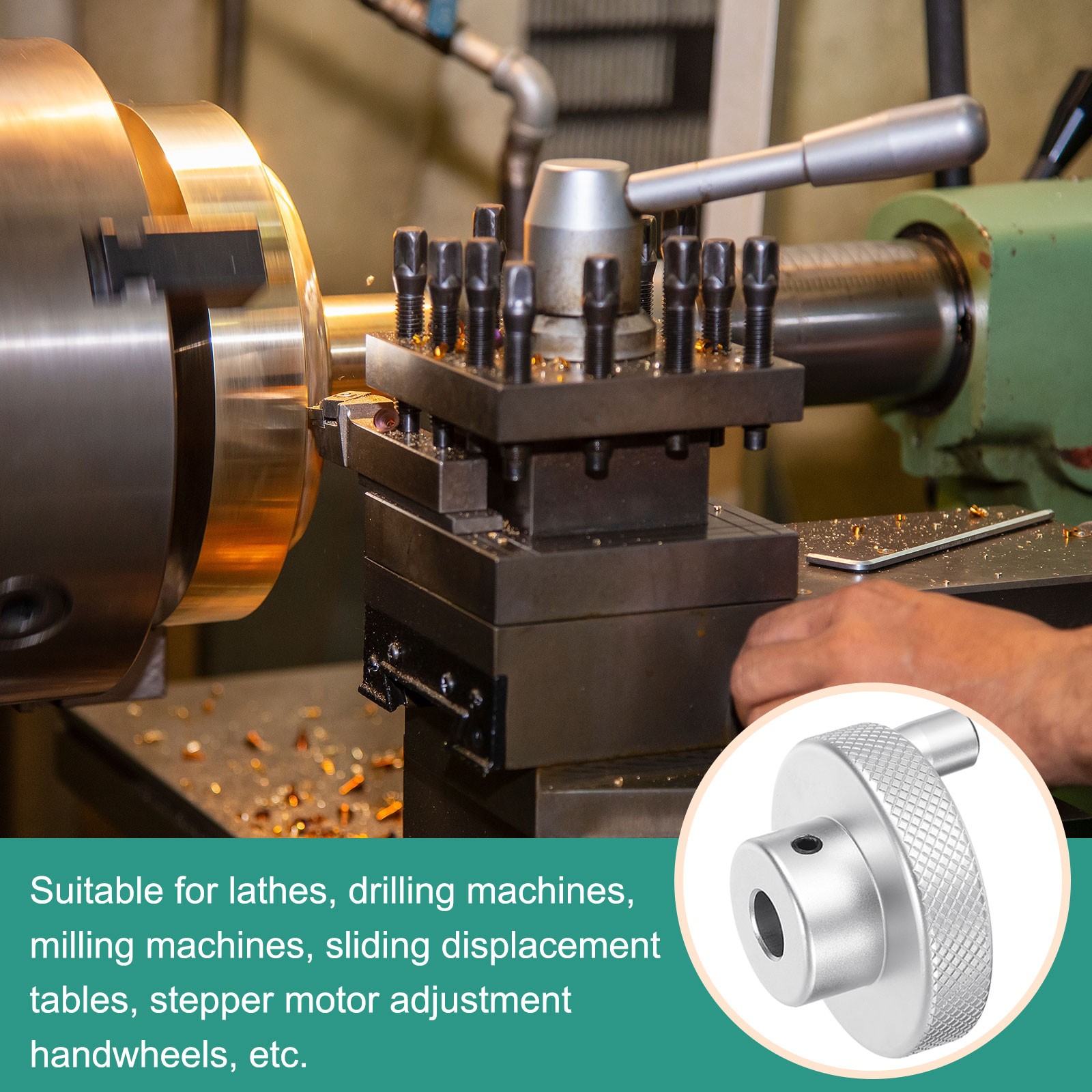 Aluminum Alloy Handwheel 50mm OD 10mm Bore with Rotate Handle for Lathe Silver
