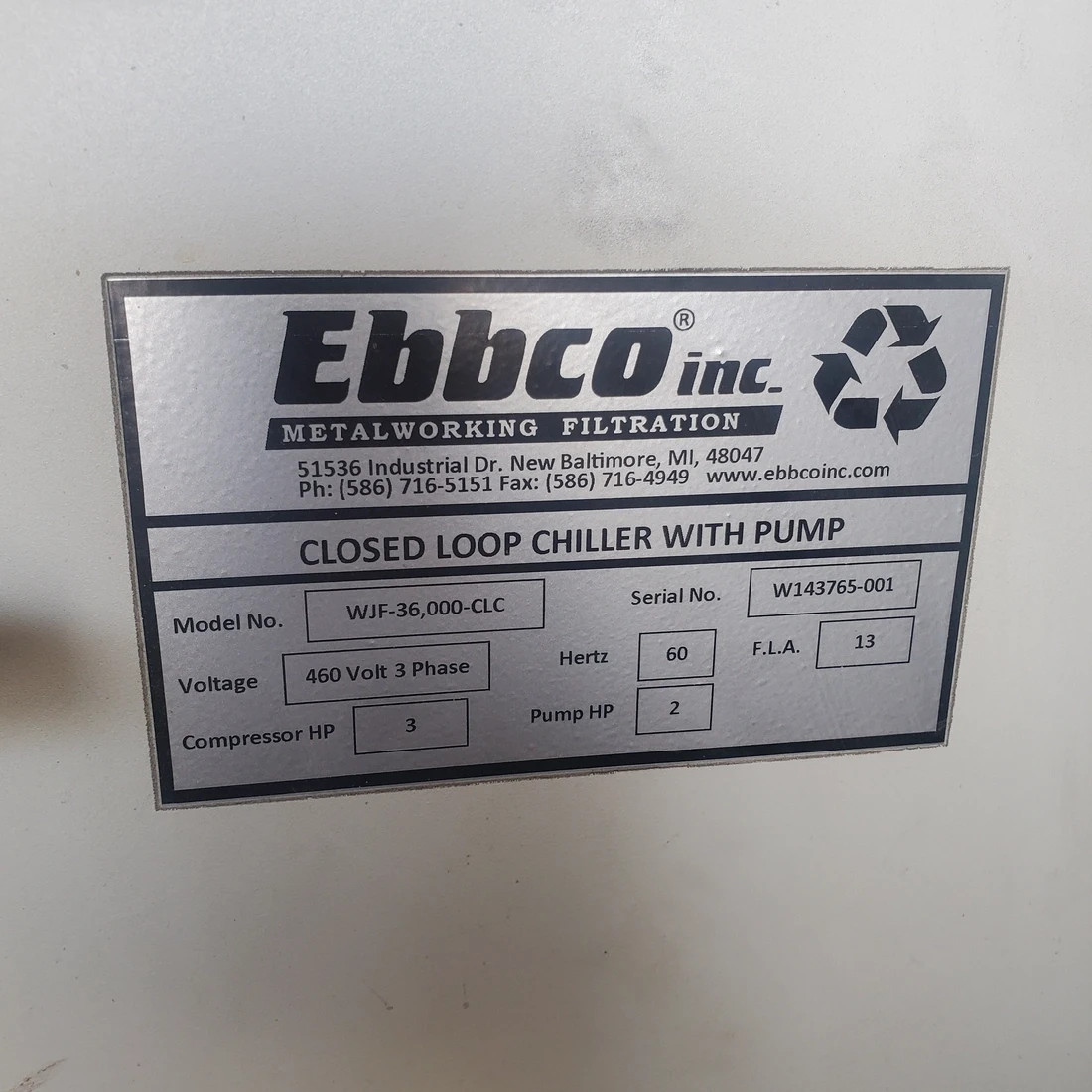 2017 Ebbco WJF-36000-CLC Waterjet Closed Loop System