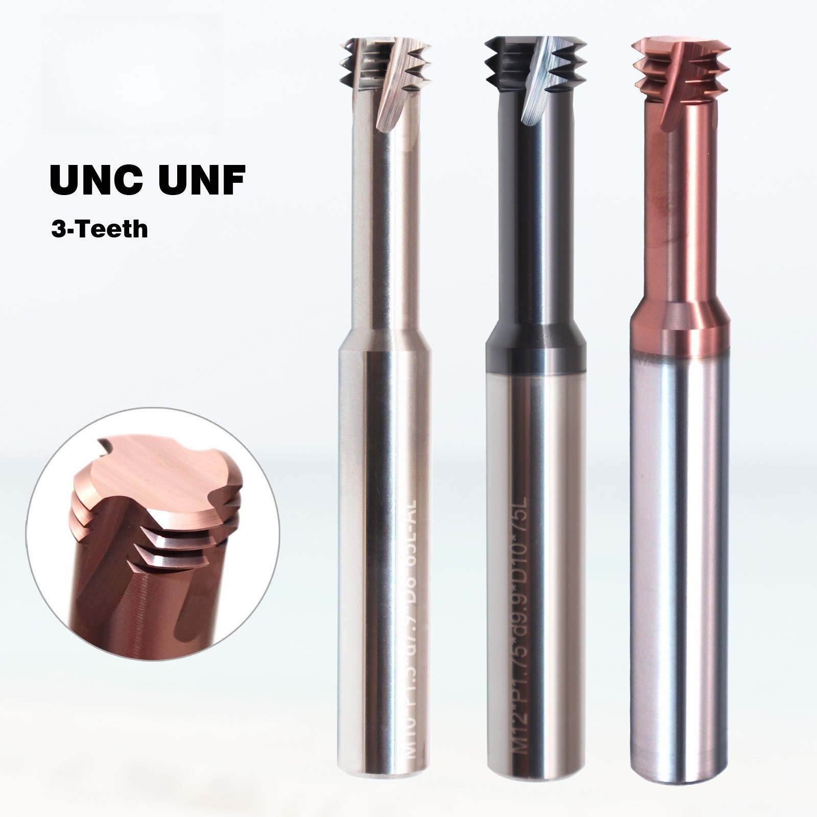 HRC68 Balzers Coated Carbide end mill UNC UNF Three Teeth Thread Milling Cutter