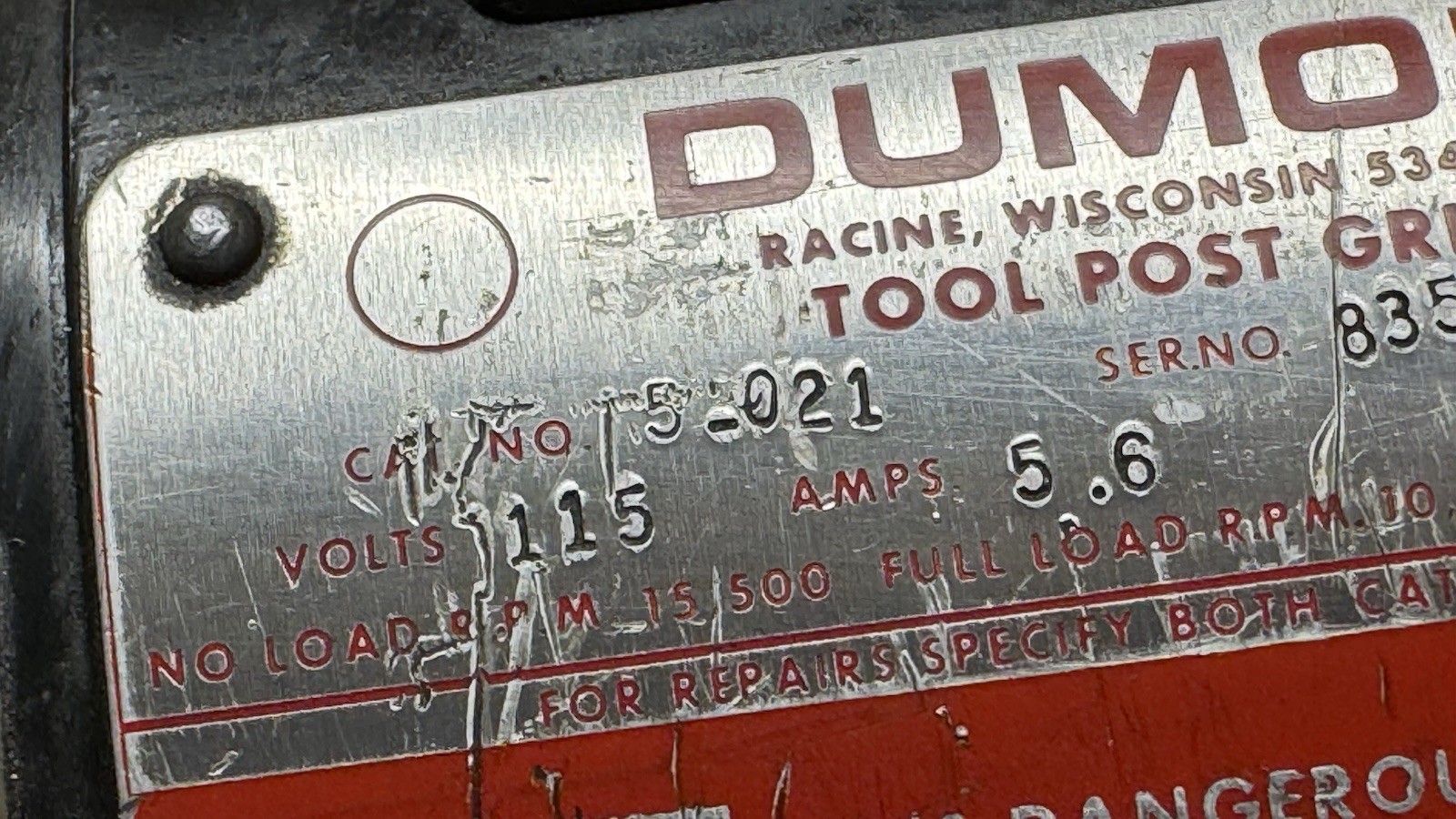 Dumore Tool Post Grinder 1/2hp 15,500 Rpm Lathe Tool Post Grinder