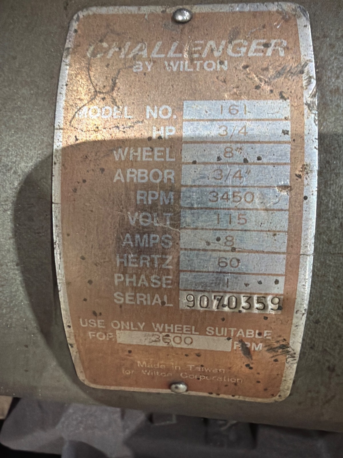 Wilton Challenger 161 Pedestal Grinder 8″ Wheel 3/4 HP 3450 RPM USED