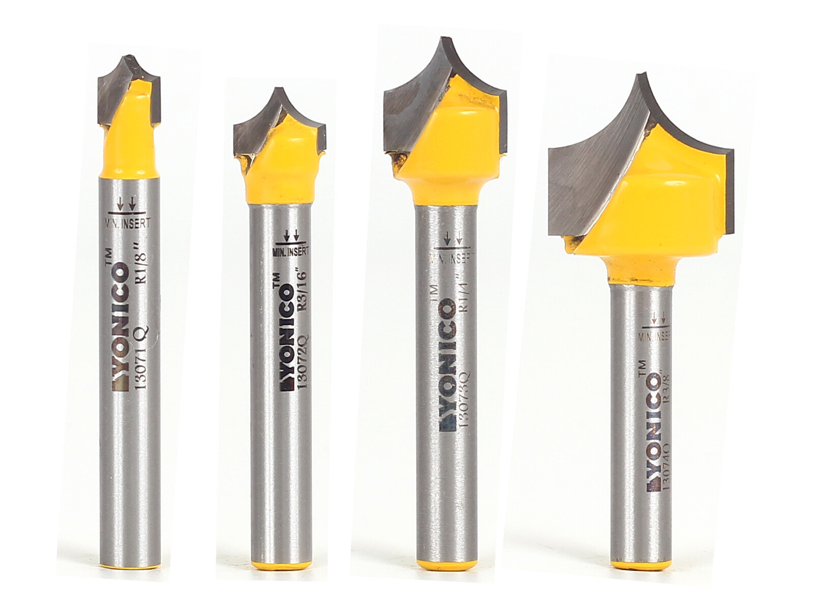 Point Cutting Round Over Router Bit 4 Bit Set – 1/4″ Shank – Yonico 13470q