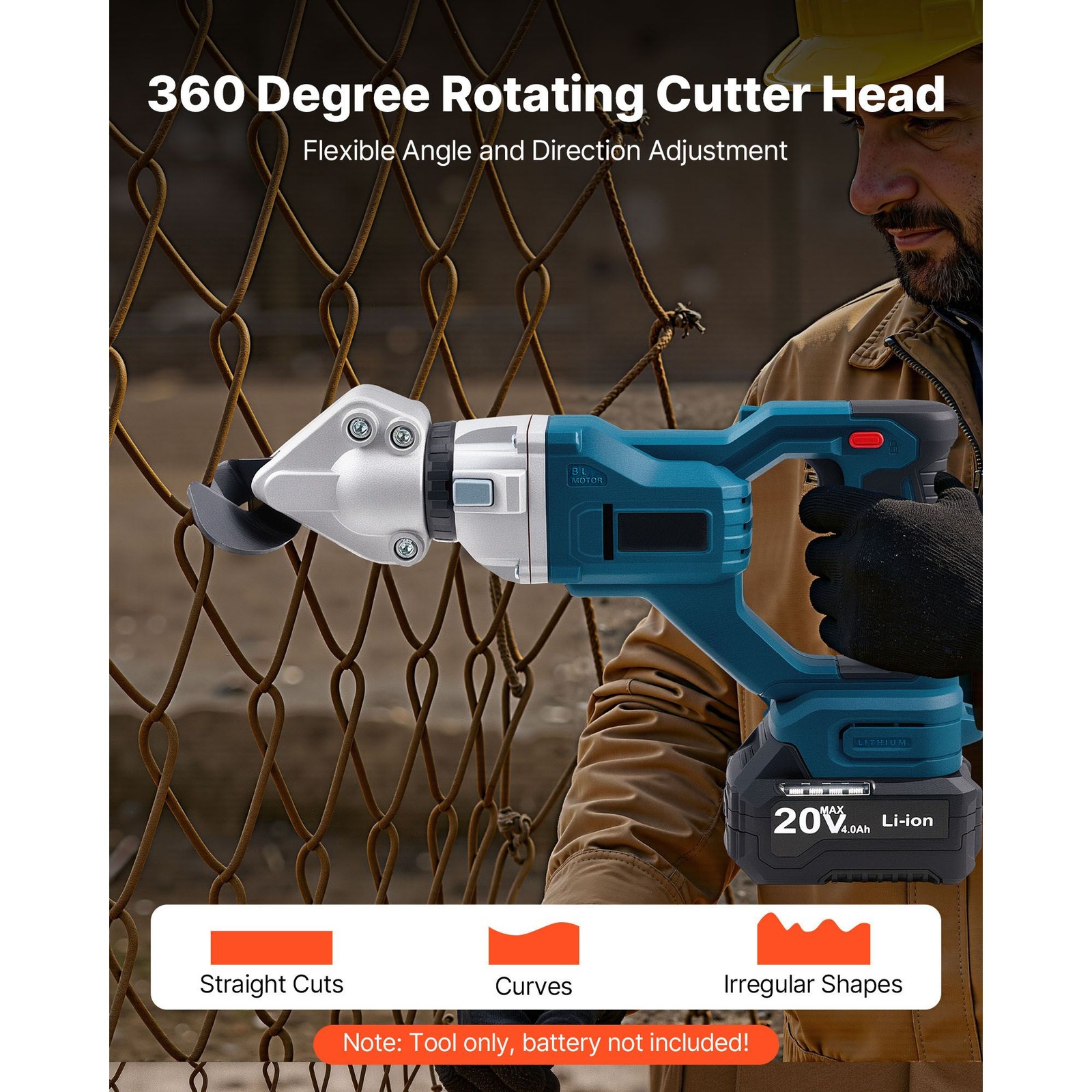 Cordless Metal Shear 360° Rotating Head 25K RPM Cuts 18 GA Metal