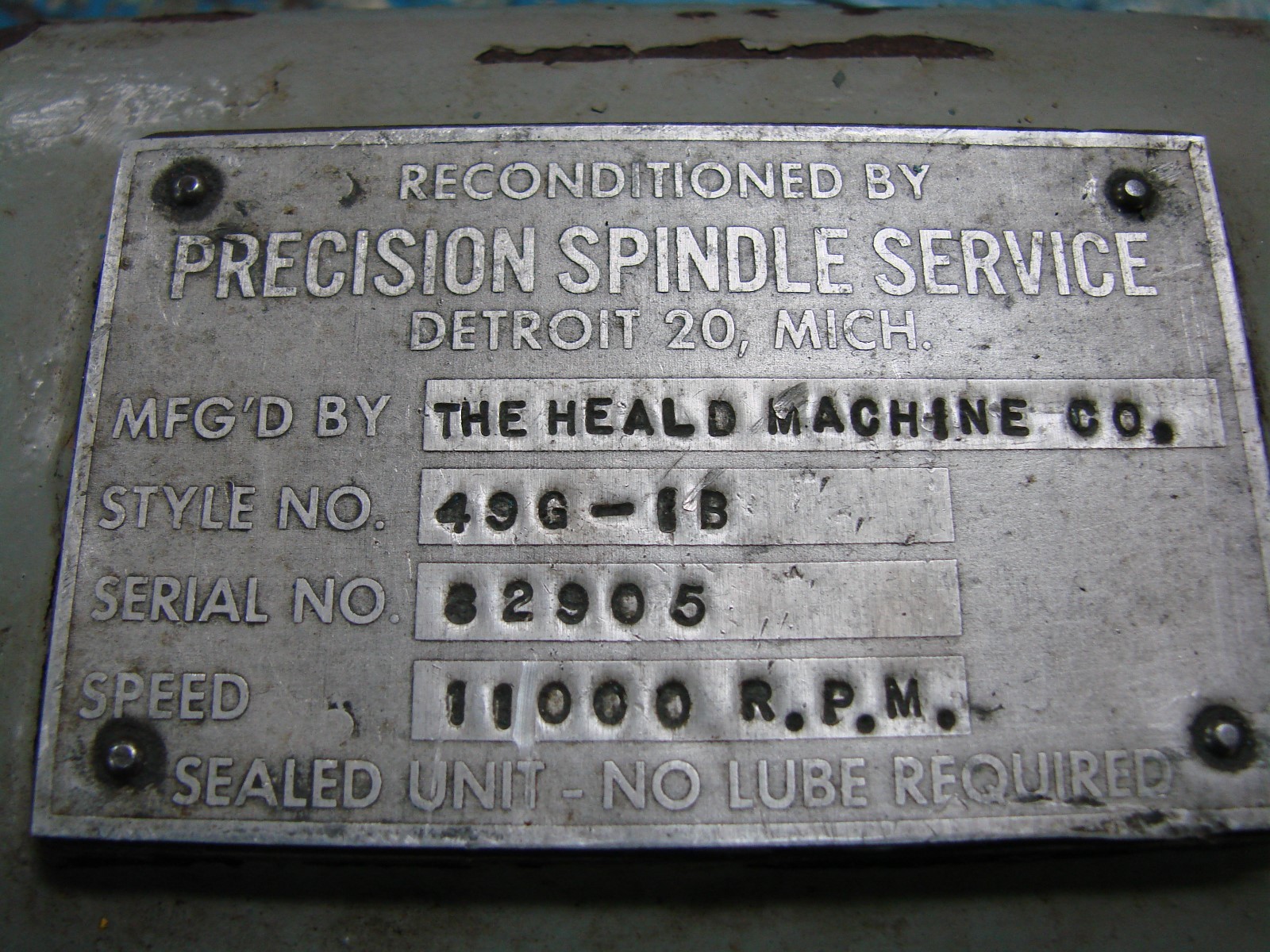 HEALD GRINDING SPINDLE STYLE 496-1B, 11,000 RPM