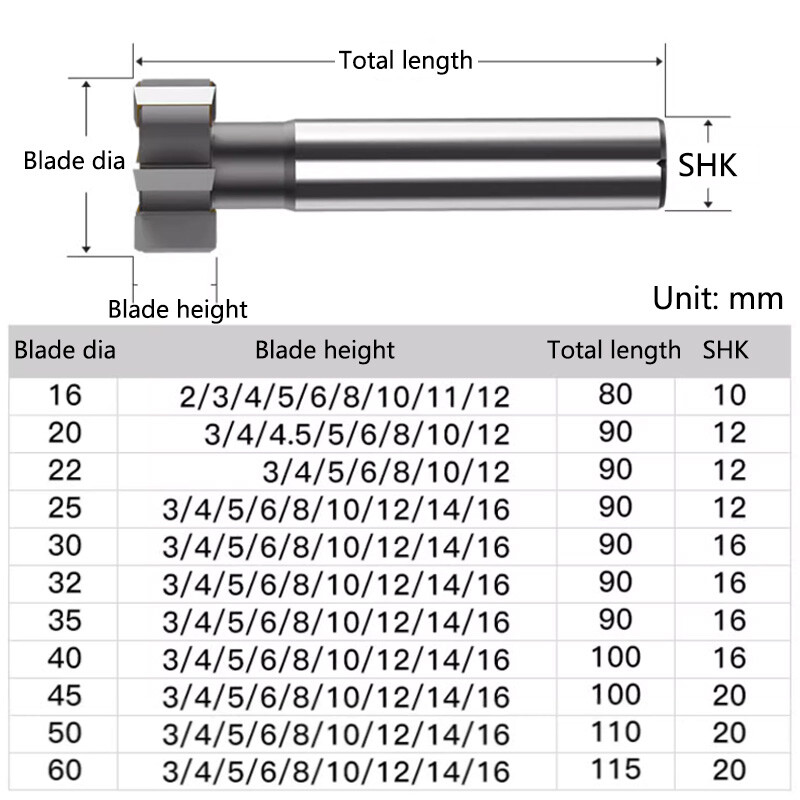 T-slot Milling Cutter Carbide Metalworking Cutter Tool End Mill Ø16mm – 60mm