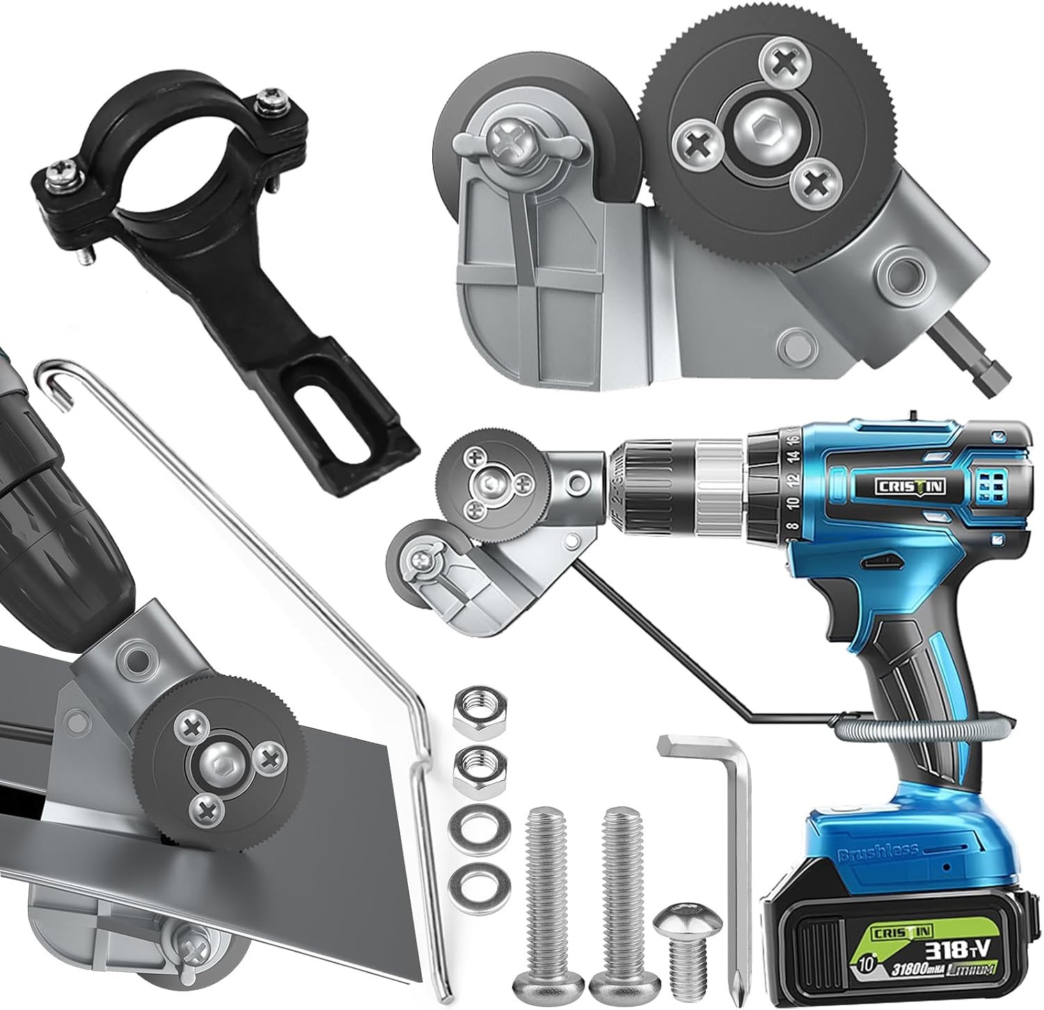 Professional Drill Attachment for Effortless Metal Cutting – 360-Degree Rotation
