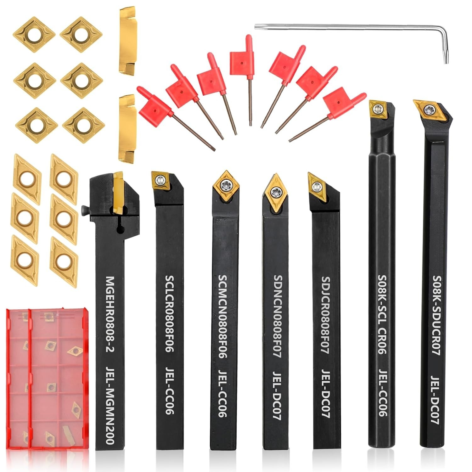 Indexable Lathe Turning Tool Kit 21pcs with 7 Holders and 14 Inserts for Meta…