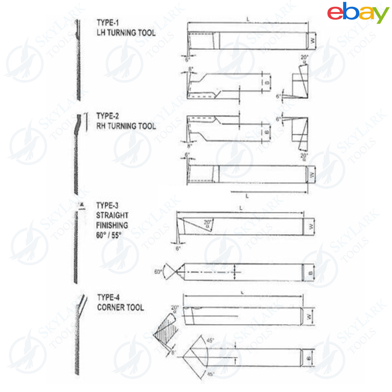 HSS Lathe 1/4″ Form Tools Set Of 8 Pieces Square Shank Lathe Pre Formed Tools