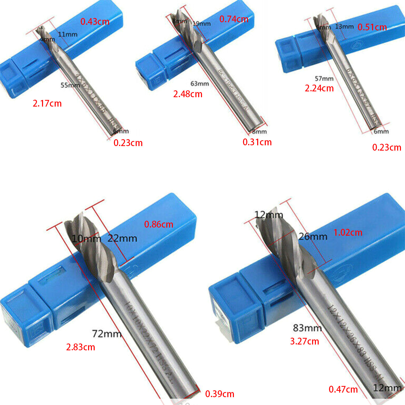 5Pcs CNC Straight Drill Bits HSS Shank 4 Flutes Engraving Milling Cutters