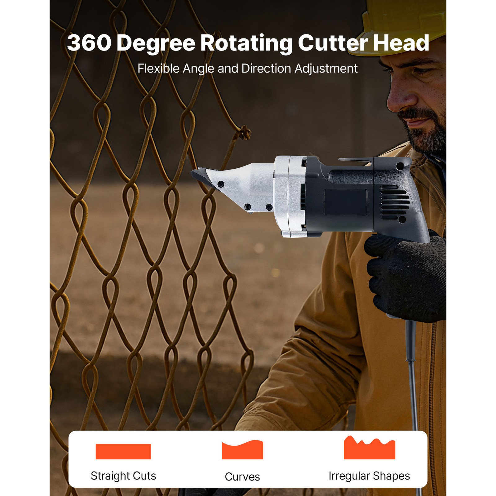 Electric Metal Shear, 4.0-Amp Corded Sheet Metal Cutter 360-Degree Swivel Head