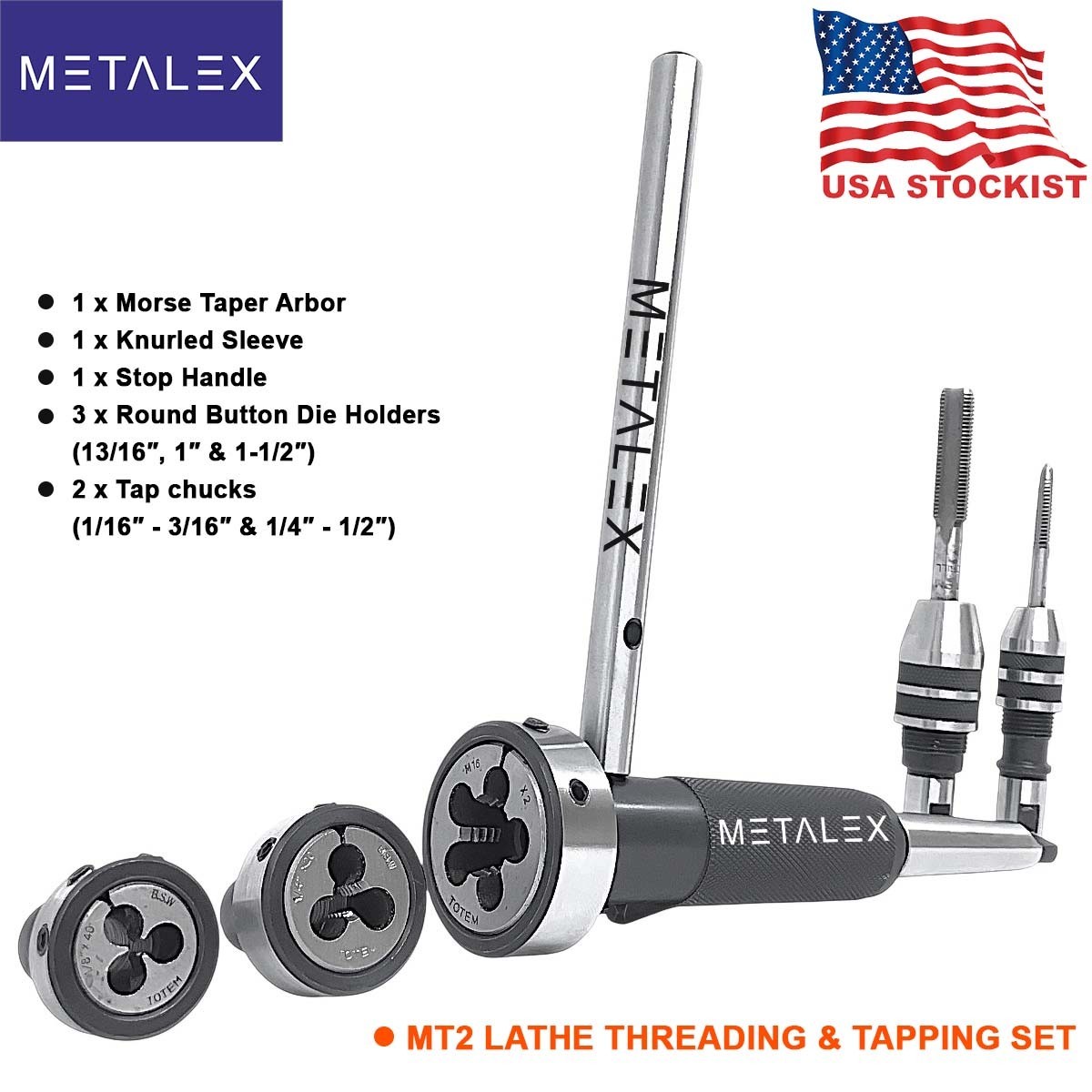 MT2 Lathe Tailstock Tap And Die Holder Set 2MT Shank Threading Tapping Kit 8 Pcs