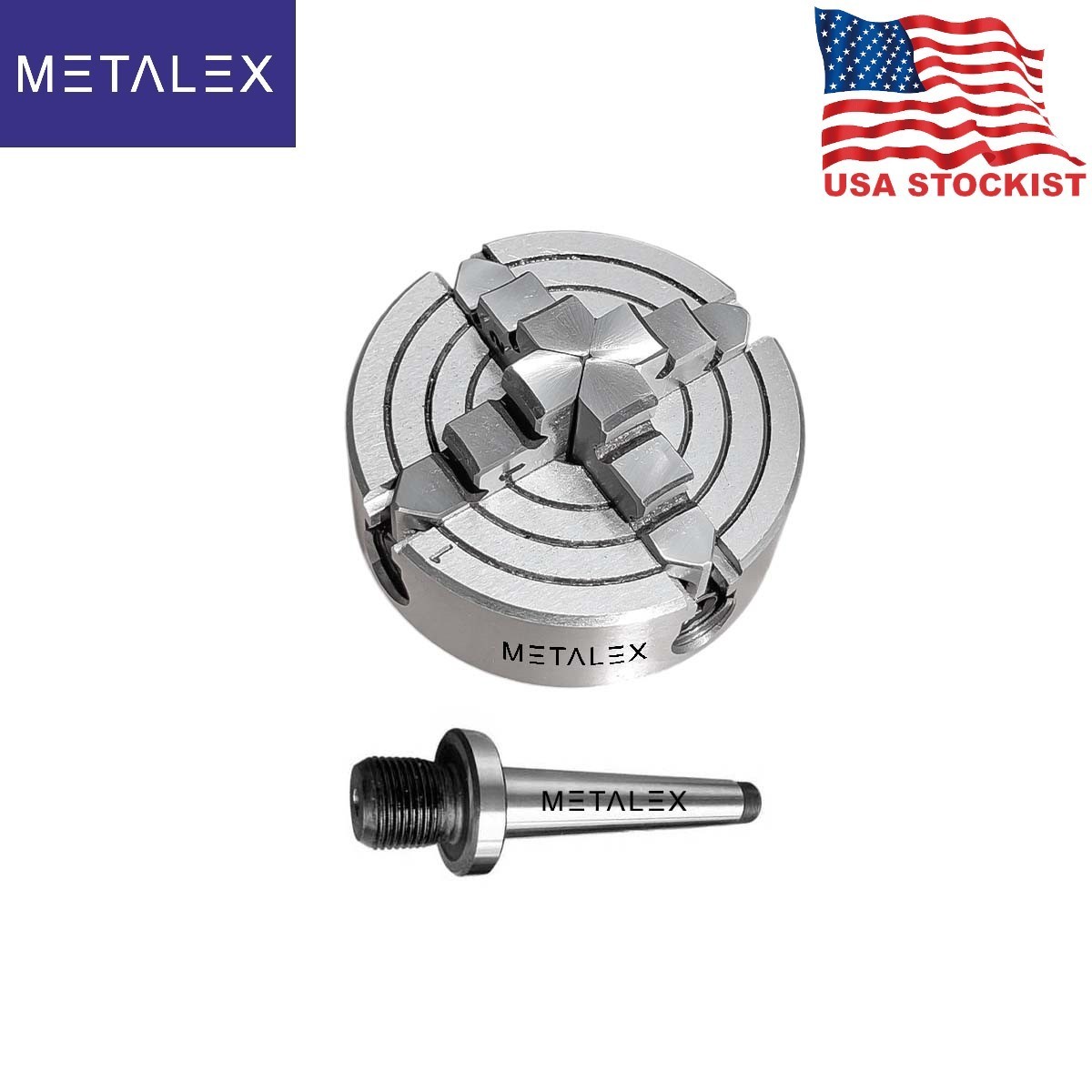 Independent Lathe Chuck 4 Jaw 70mm 2-3/4″ Taper MT1 Adapter Shank Arbor Metal
