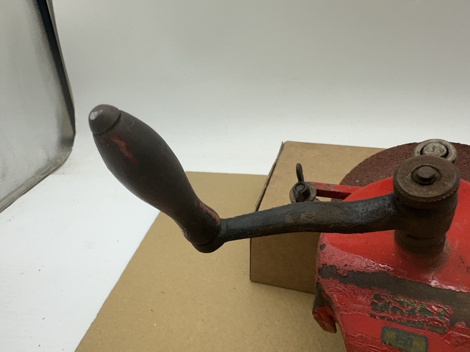 Vintage Antique Hand-Crank Bench Grinder 4-3/4” Diameter Grinding Wheel