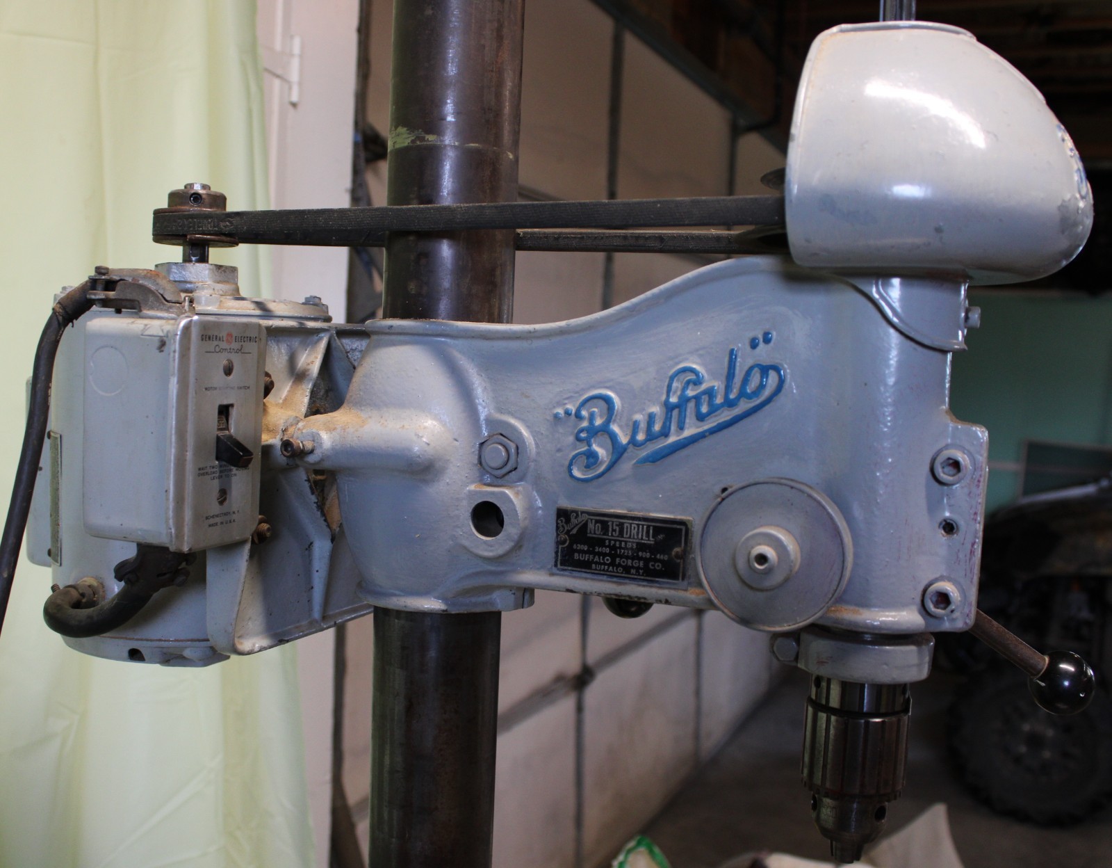 Pre-War INDUSTRIAL Grade BUFFALO FORGE Co. No. 15 Heavy Duty Drill Press w/ Cab
