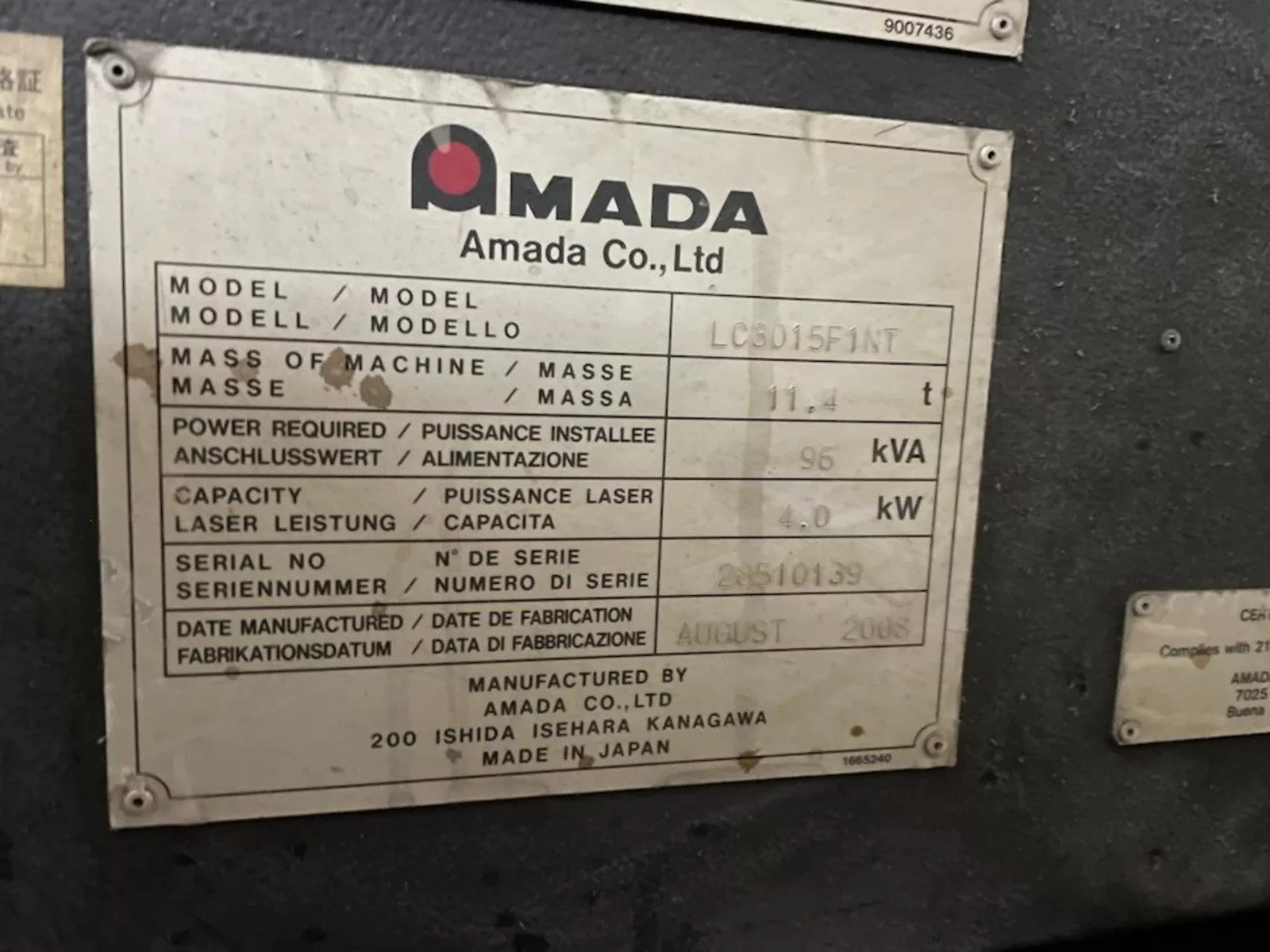 2008 Amada LC3015F1NT Laser