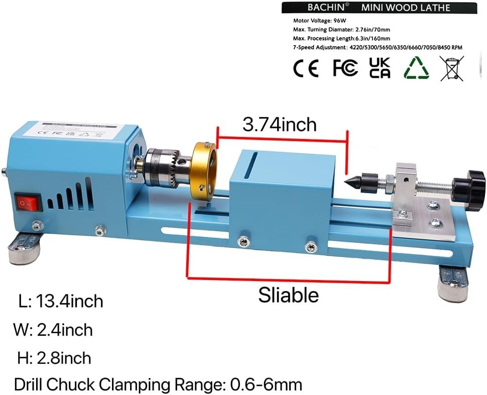 Compact and Powerful Mini Lathe for DIY Woodworking – 96W, 7-Speed Functionality