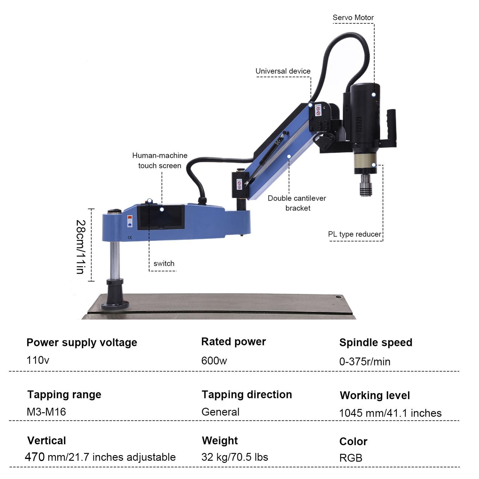 M3-M16 High Speed Electric Tappier Servo Touch Screen Tapping Machine