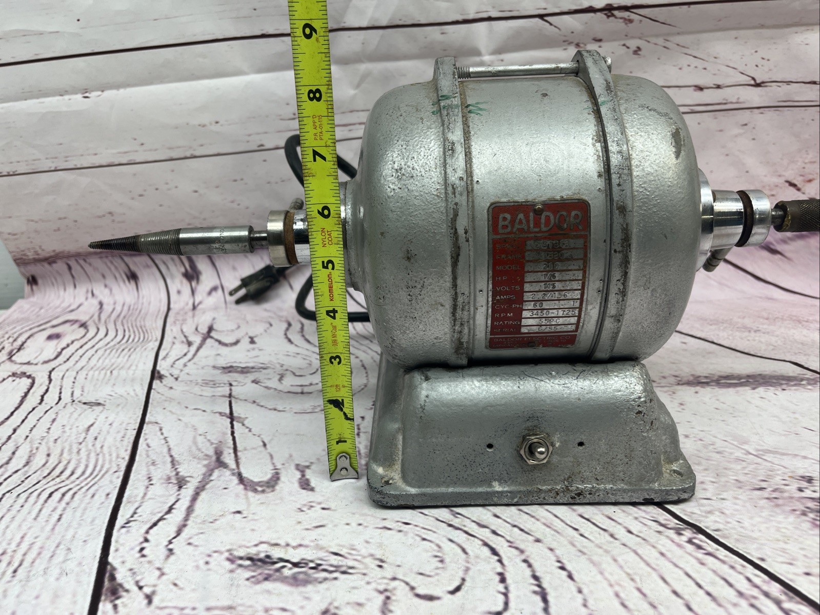 Vintage Baldor Bench Grinder Buffer Model 210, 1/6 HP, 2.2 Amps , 3450 RPM