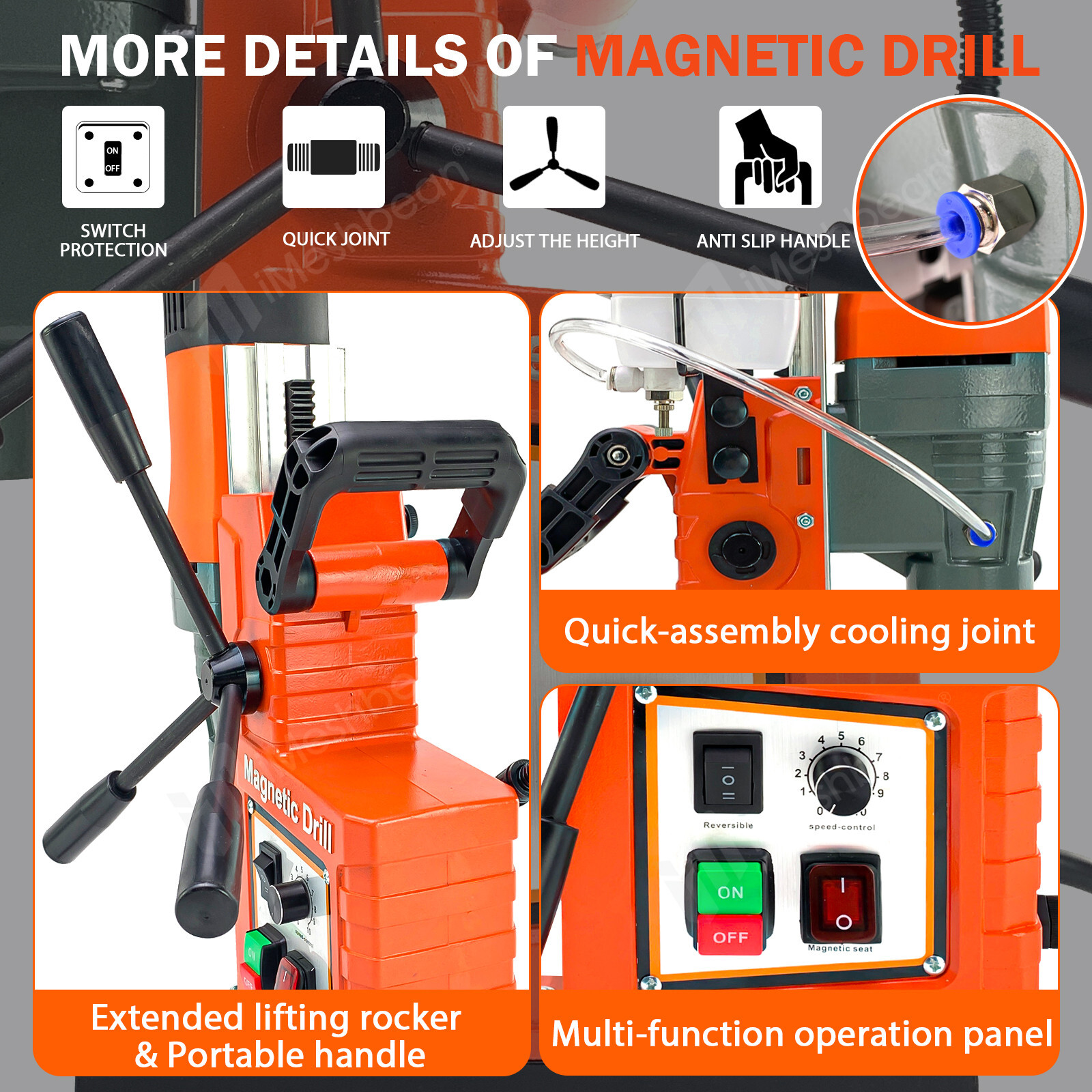 1550W Electric Magnetic Drill Press 13800N 760RPM Stepless Speed Mag Drill Press