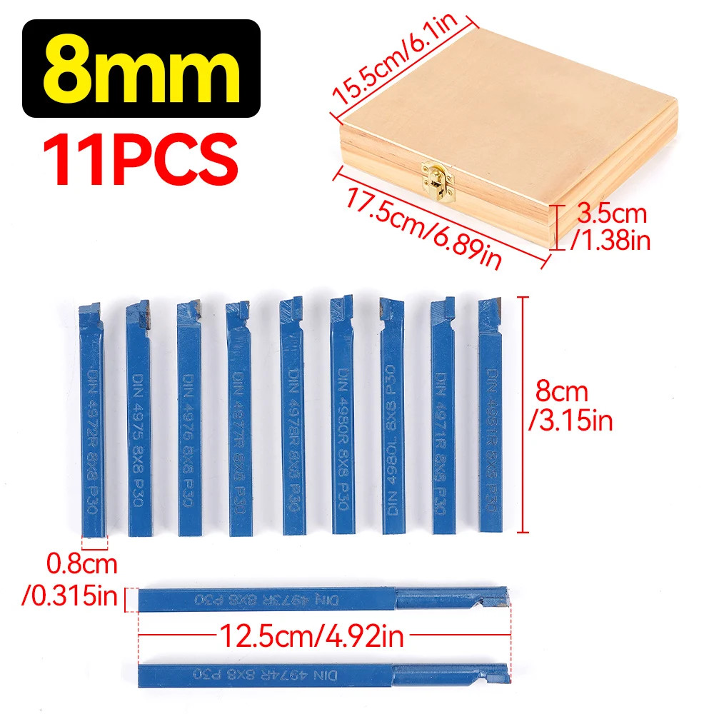 11Pcs P30 Carbide Lathe Tool Set 8/10/12mm Turning Boring Thread Bits Metal Cut