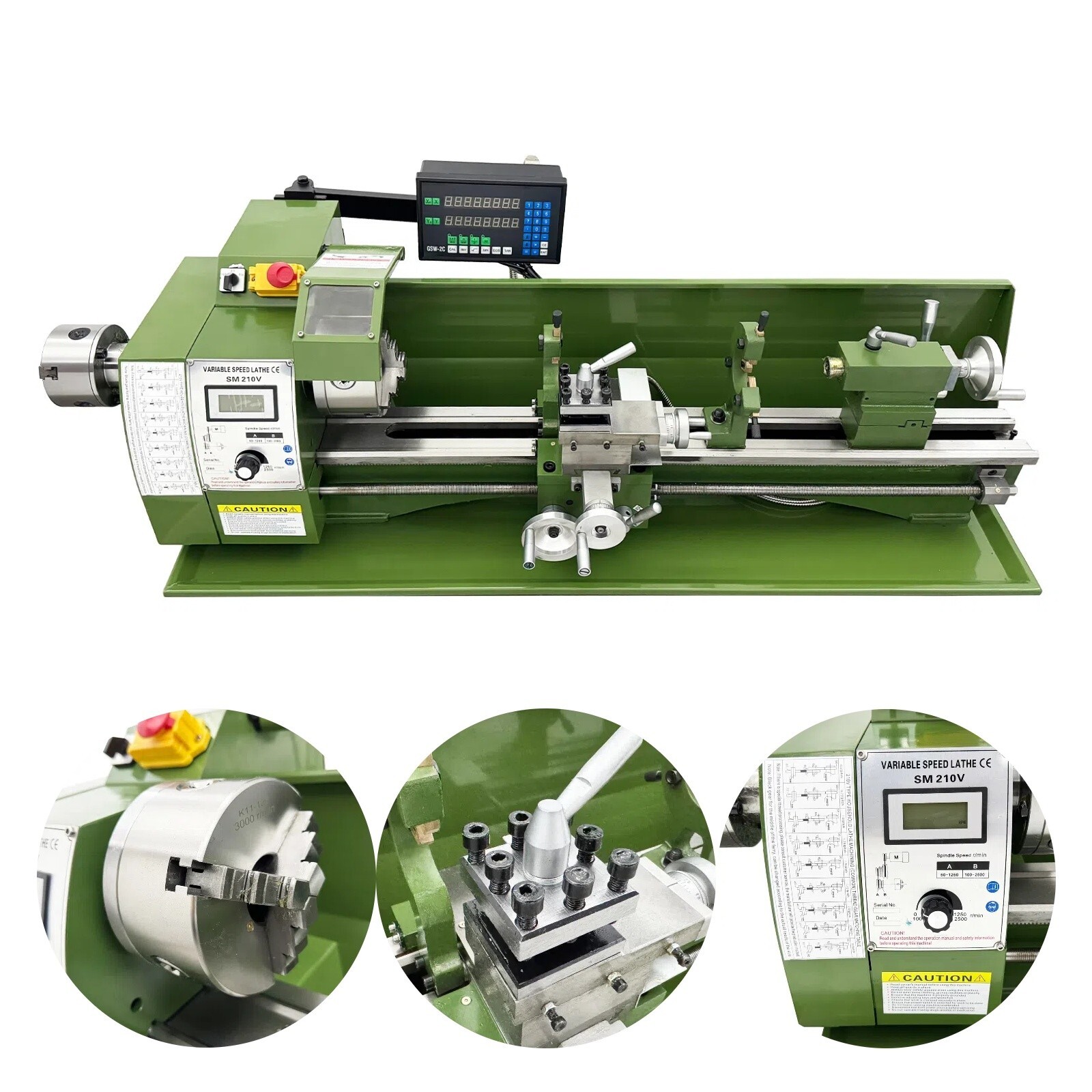 110V Double Chuck Metal Lathe Brushless Motor with Grating Ruler Imperial Thread