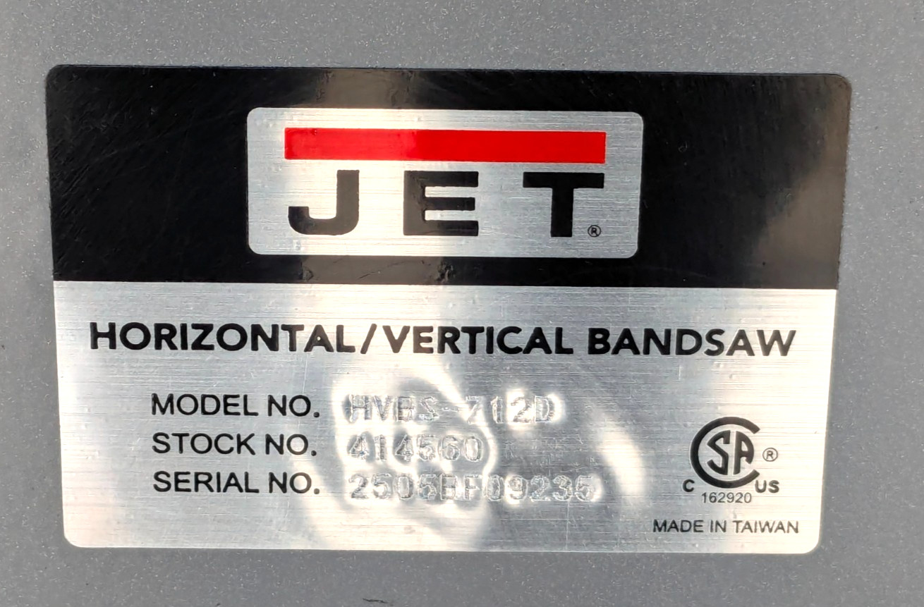 Jet 7×12" Horizontal & Vertical Bandsaw 115V 3/4HP HVBS-712D *Shippin