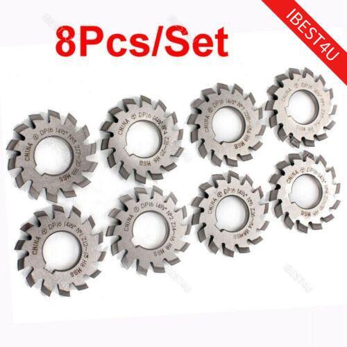 8 Pcs/Set Involute Gear Cutters PA14-1/2 HSS DP8 DP10 DP16 DP20 DP22 DP24 14.5°