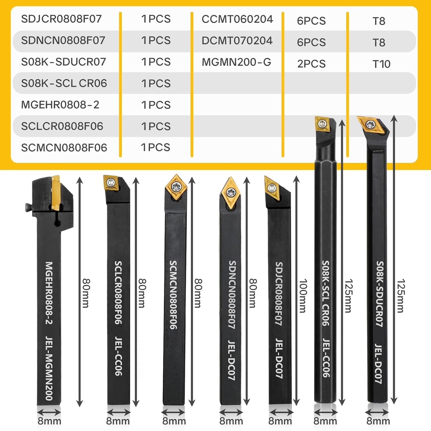 Indexable Lathe Turning Tool Kit 21pcs with 7 Holders and 14 Inserts for Meta…