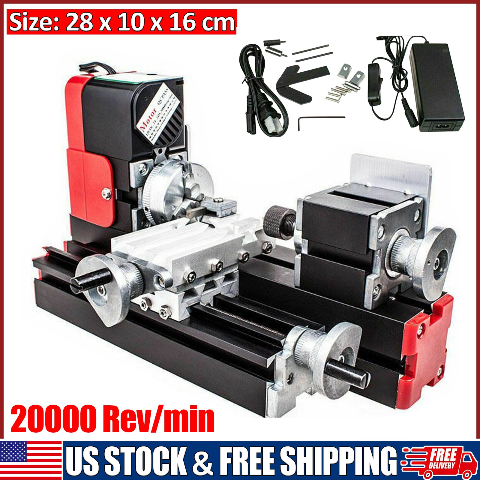 Mini Metal Lathe Machine 12V 24W Motorized Metalworking DIY Lathe 20000 Rev/min