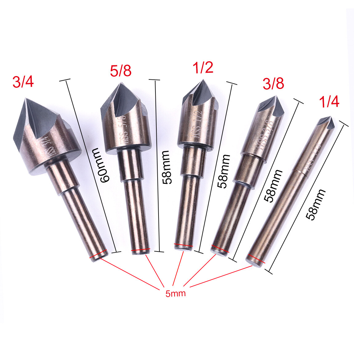 Countersink Drill Bit Set, 5 Flute Chamfering Cutter for Metalworking, High Spee