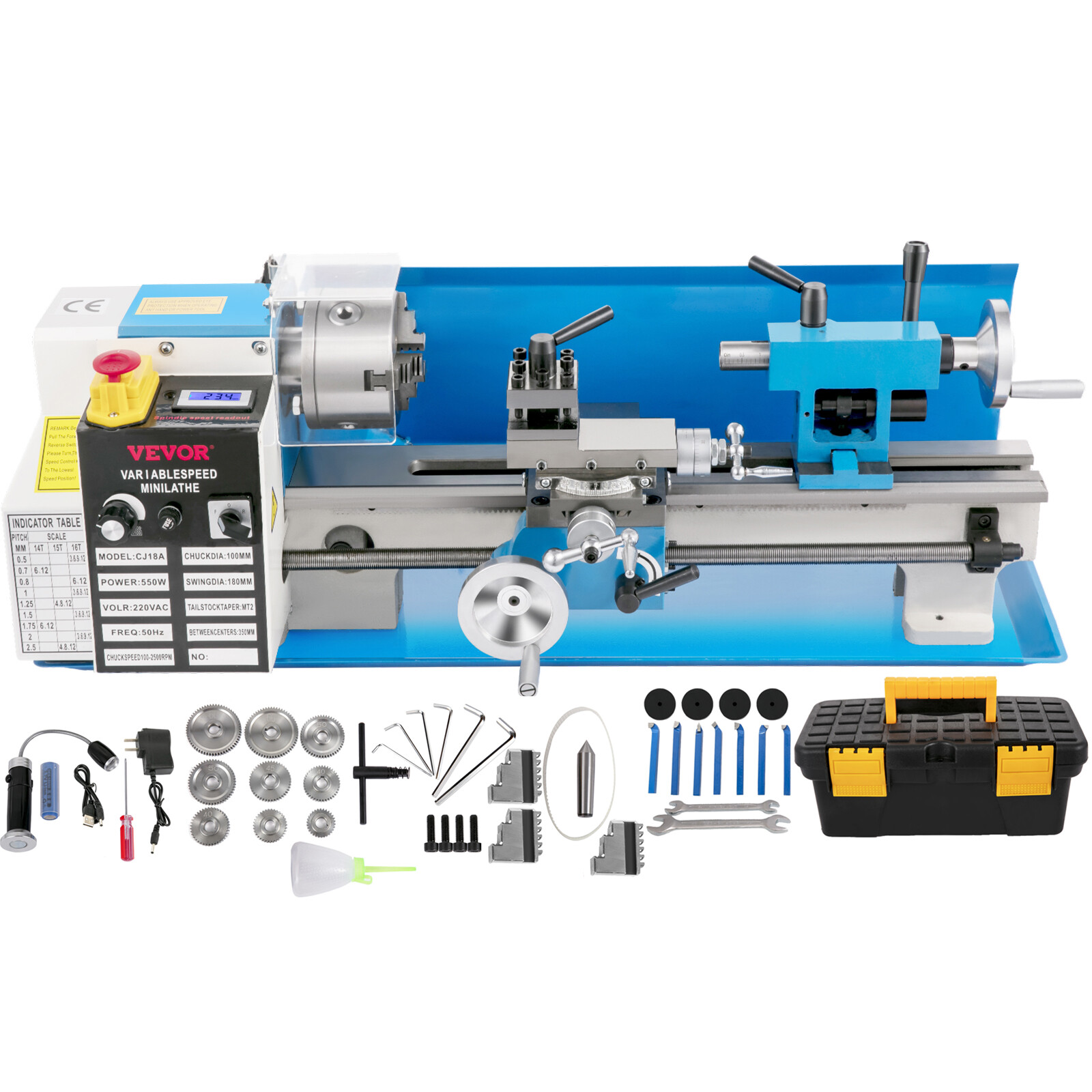 VEVOR 7″X14″ Mini Precision Wood Lathe 550W Metal Bench Lathe Turning Machine