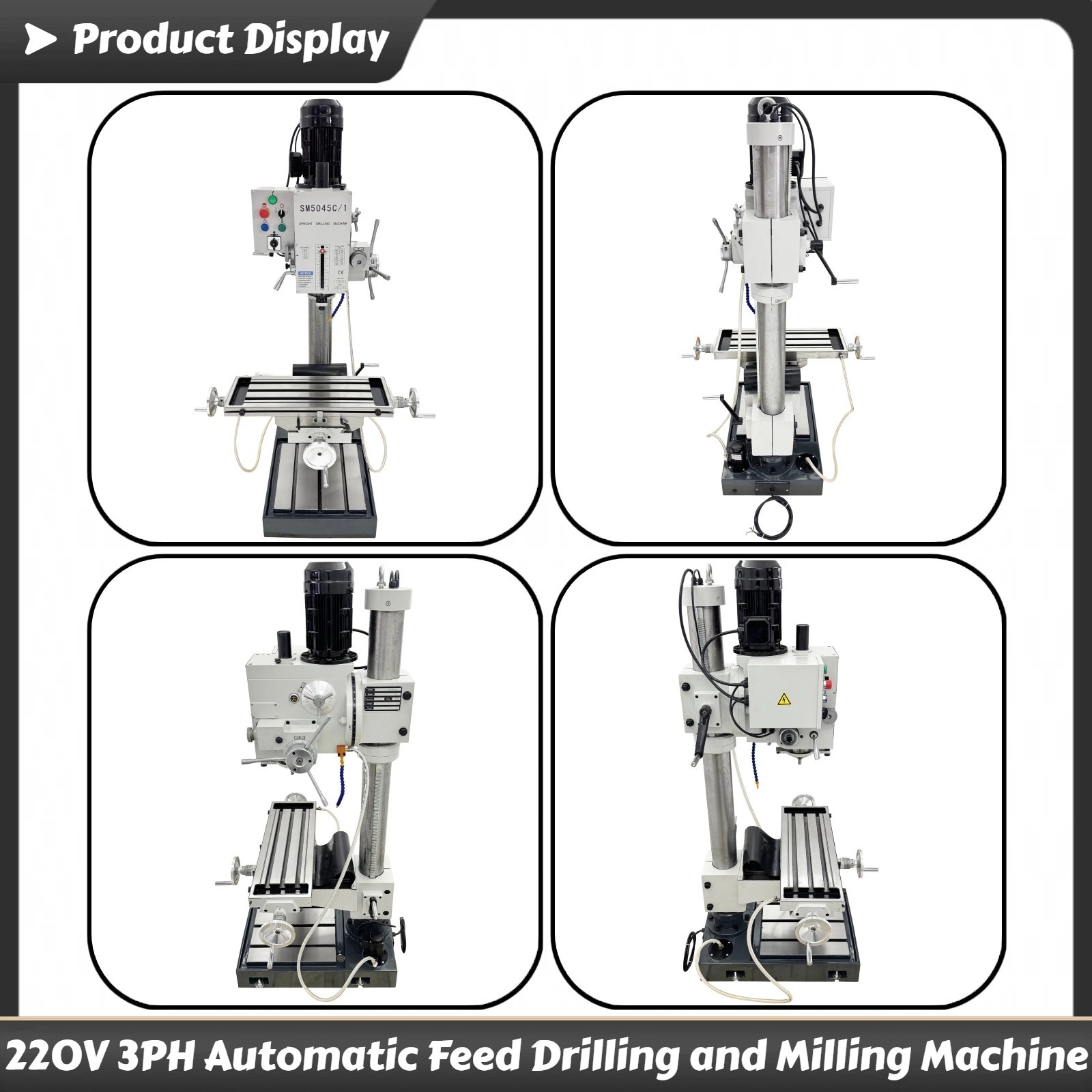 220V 3PH Gear Head Vertical Drill Press Automatic Feed Drilling Milling Machine
