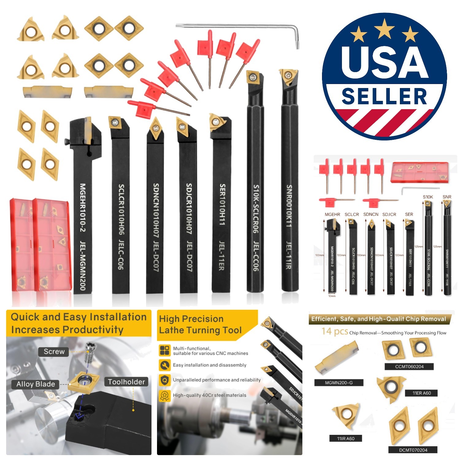 Ultimate 21-Piece Lathe Tool Kit: 7 Holders and 14 Inserts for Superior Cutting