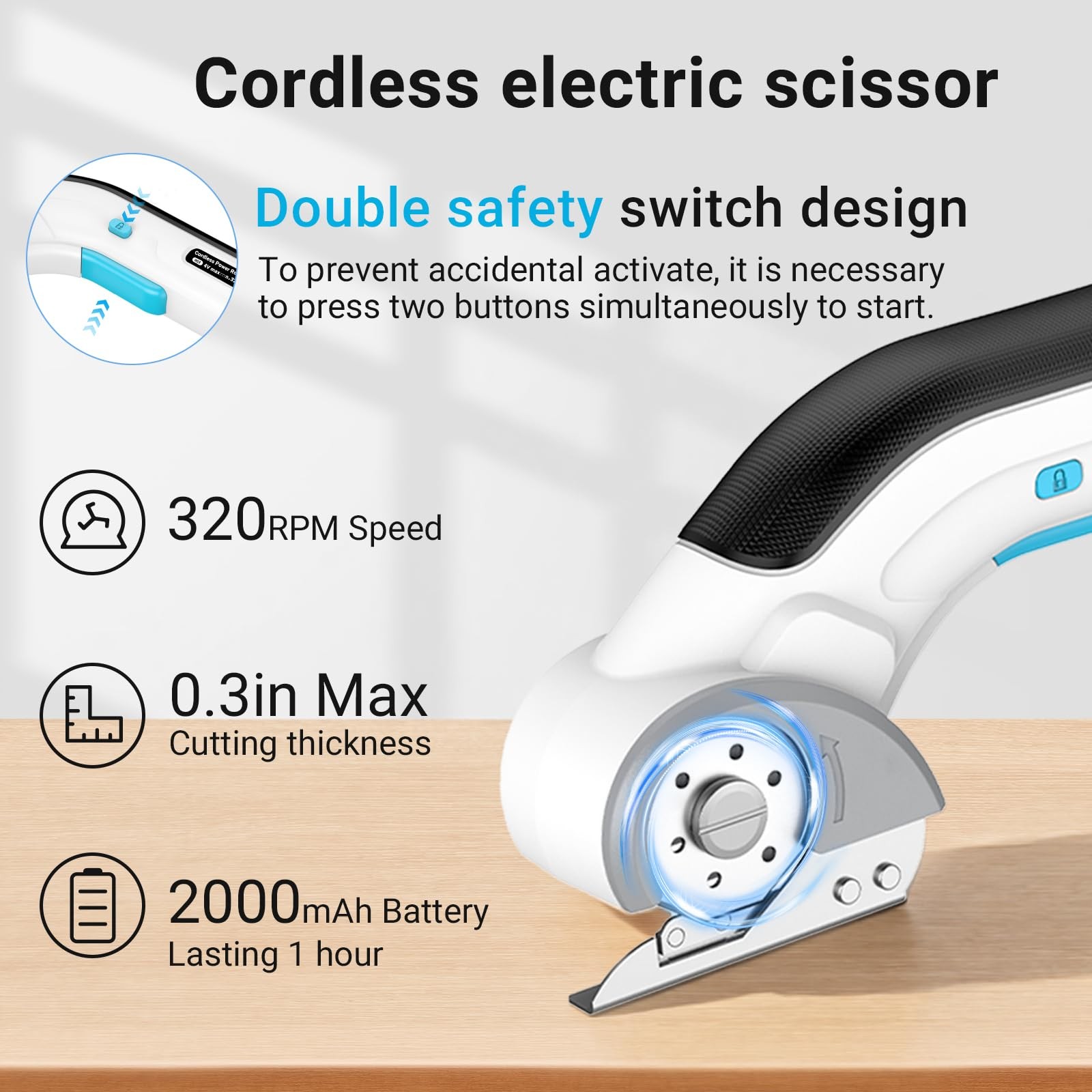 Cordless Electric Scissors 4V Rechargeable Fabric Cardboard Cutter Safety Lock