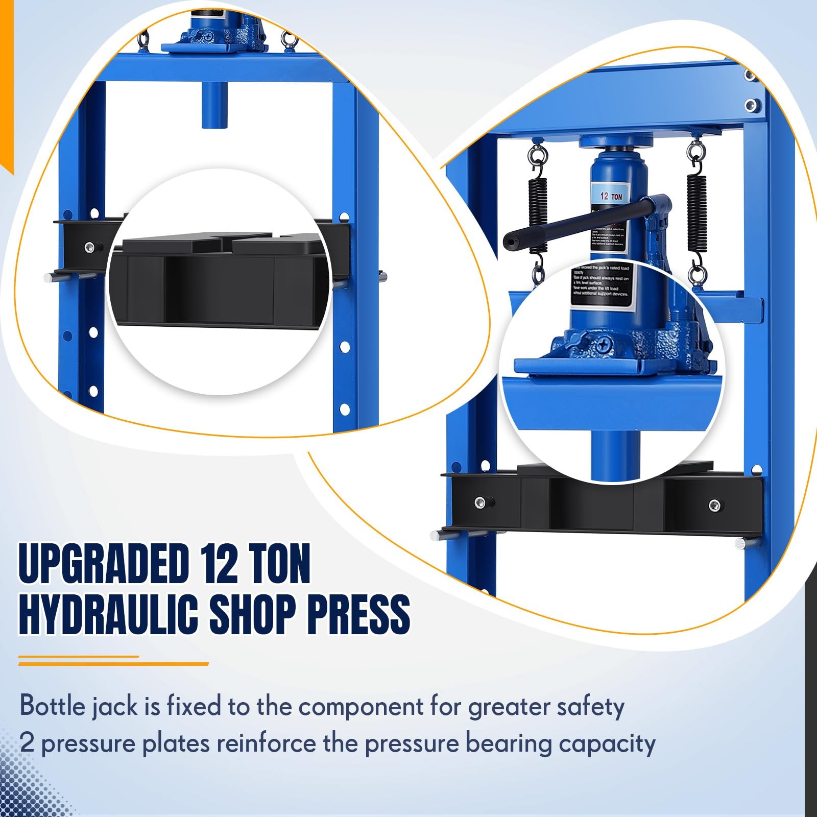 12 Ton Hydraulic Shop Press H-frame Carbon Steel Press Plates Blue Garage
