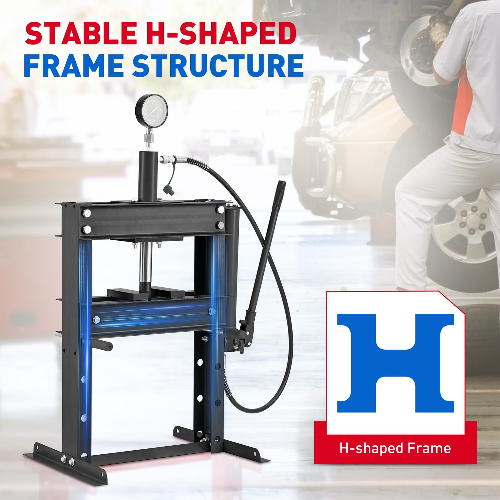 H Frame 10 Ton Shop Press Hydraulic Heavy Duty Steel Benchtop Bending Tool