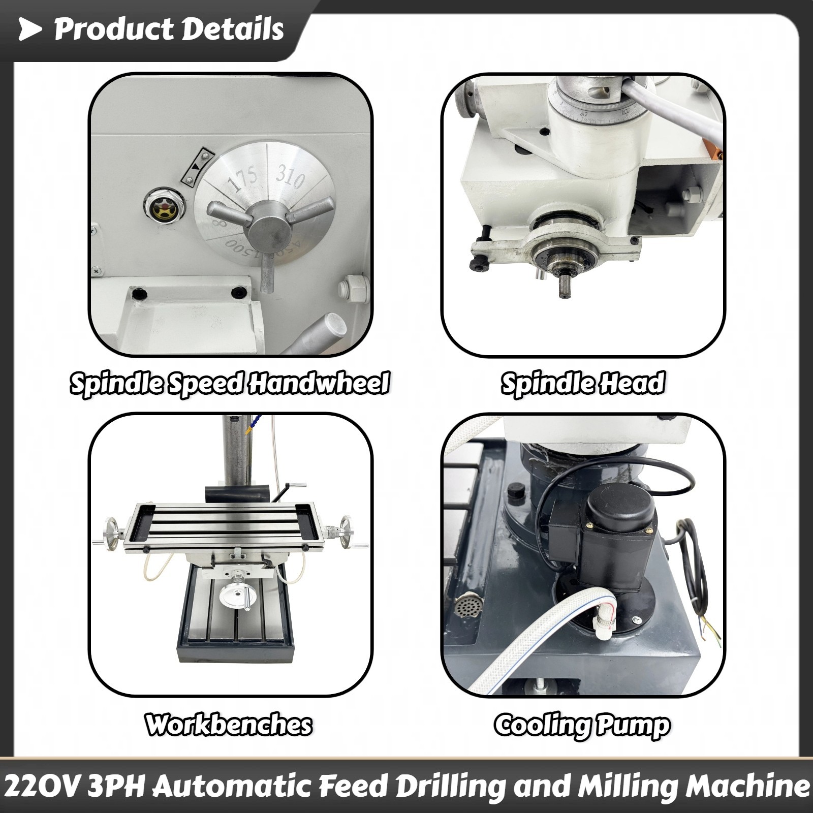 220V 3PH Gear Head Vertical Drill Press Automatic Feed Drilling Milling Machine