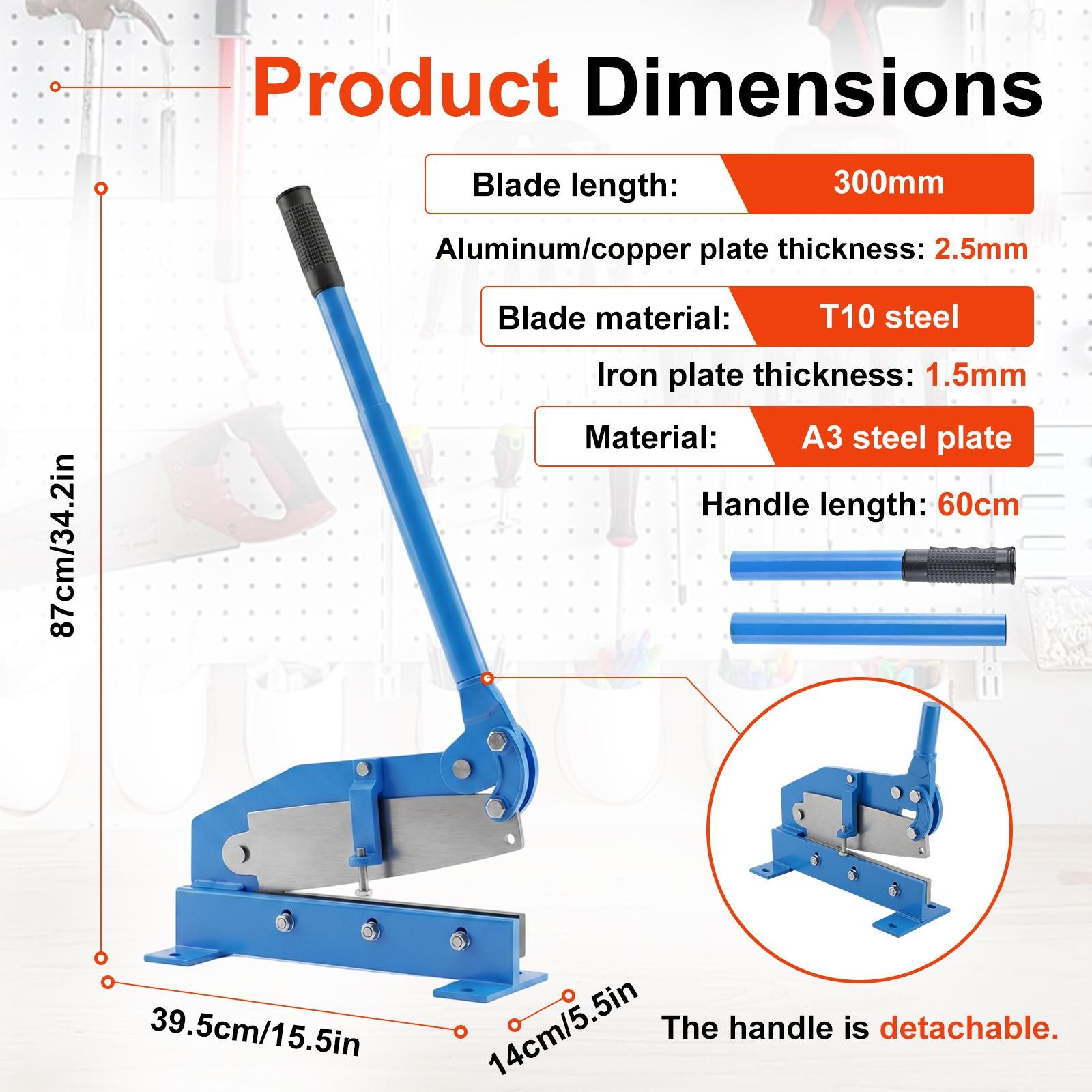 12in Mounting Benchtop Manual Hand Plate Shear Cuts Sheet Metal, Rebar