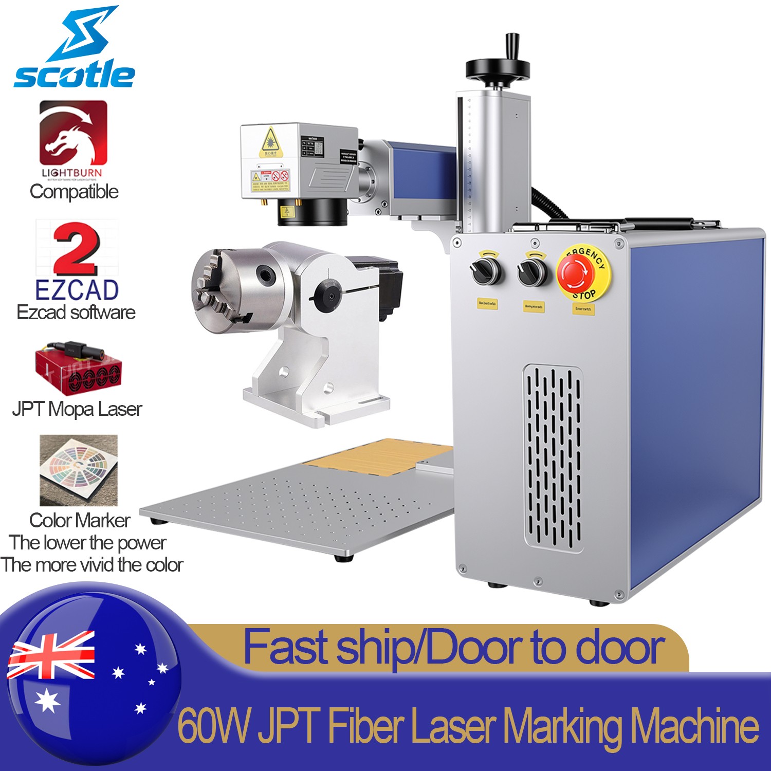 60W JPT Mopa M7 Color Marker Fiber Laser Marking Machine Metal Steel Engraver