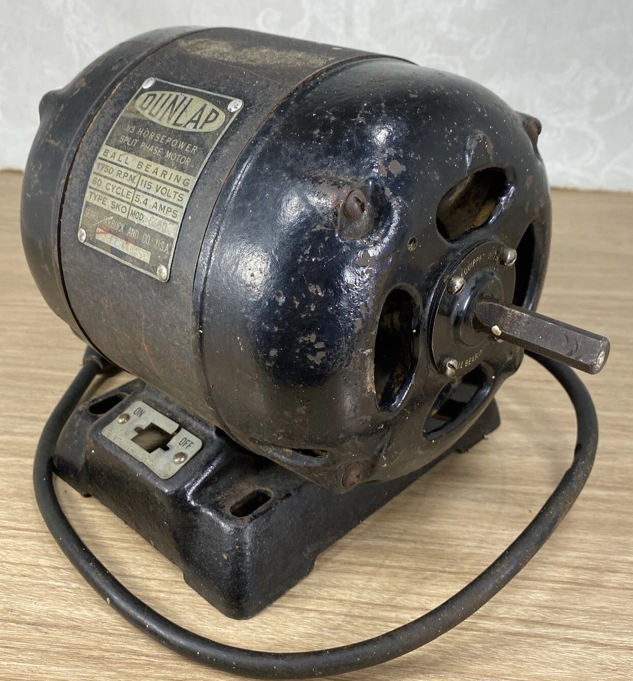 Vintage Sears DUNLAP 1/3 HP Split Phase Motor Electric 1750 RPM 1/2” Shaft