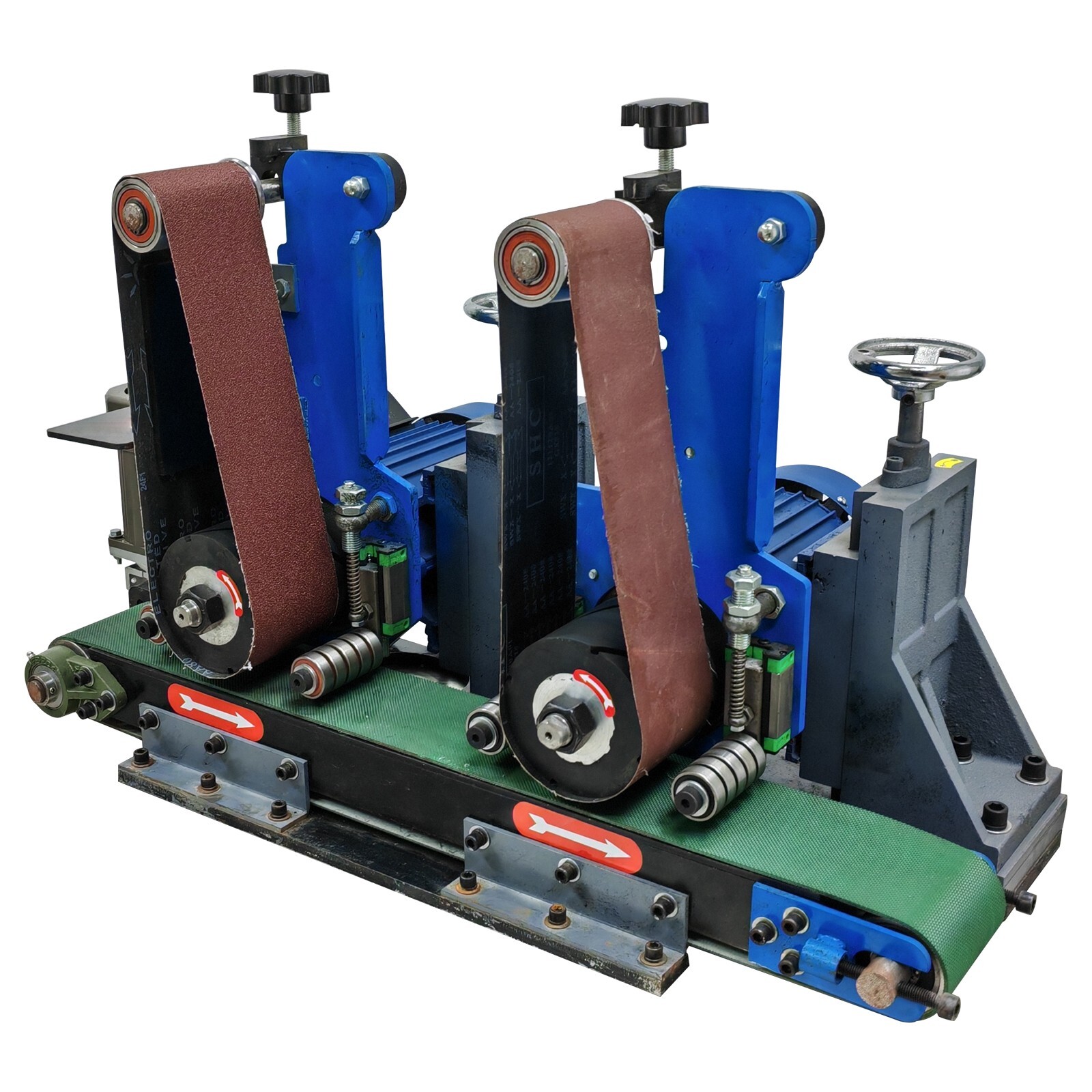 Two stations Surface Belt Sander Polishing Rust Drawing Deburring Machine 220V